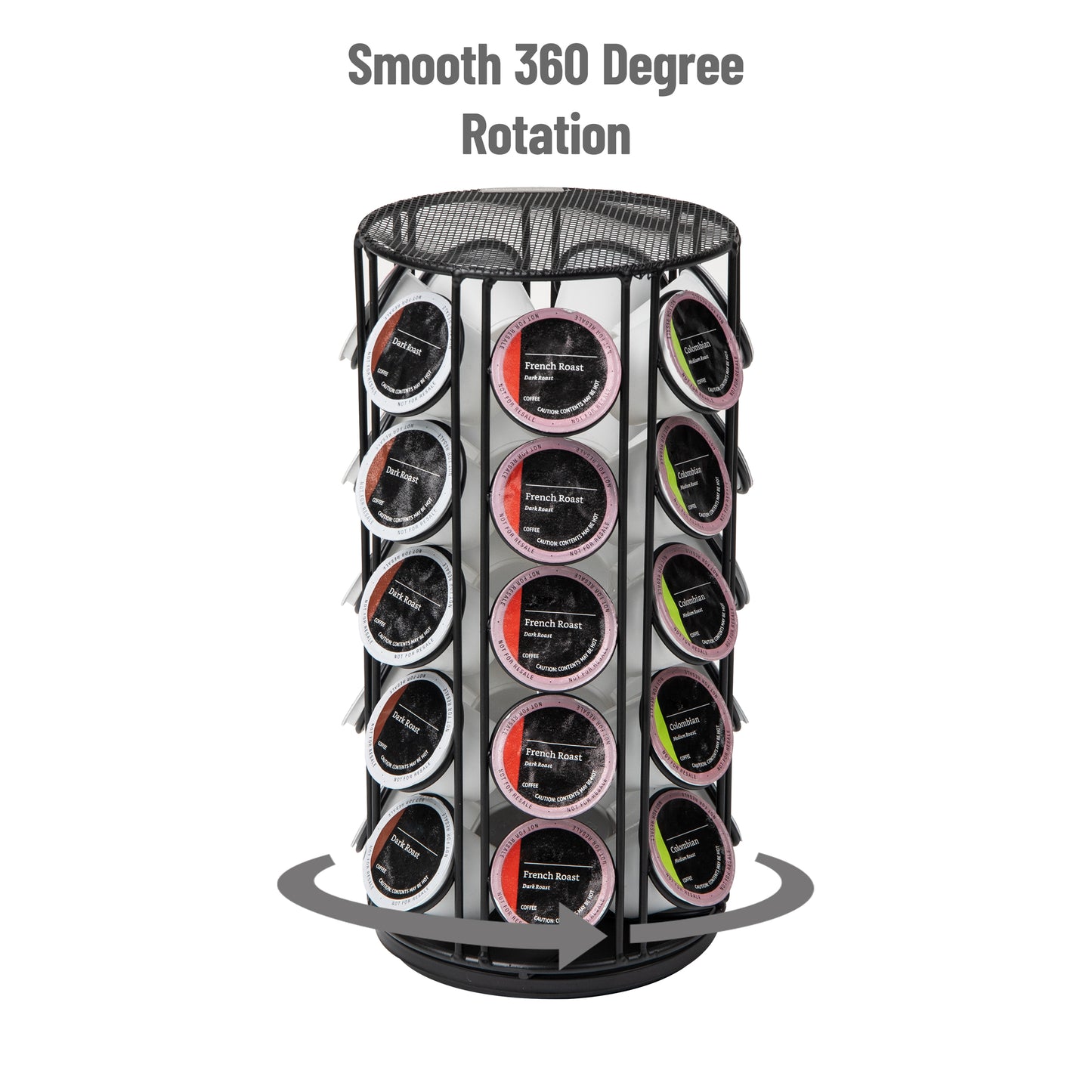 Mind Reader Single Serve Coffee Pod Carousel, 35 Pod Capacity, Lazy Susan, Metal Mesh, 6.15"L x 6.15"W x 12.5"H, Black