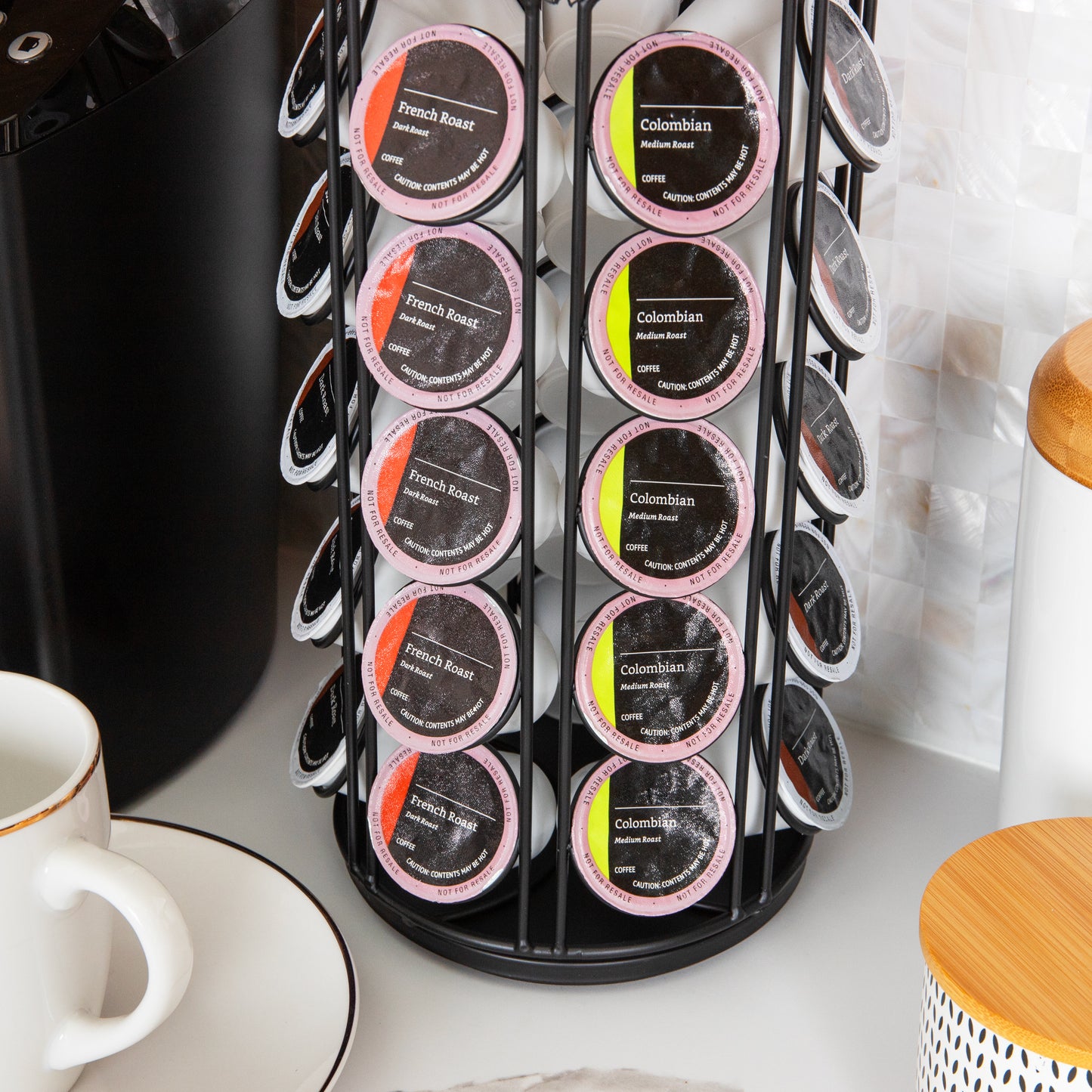 Mind Reader Single Serve Coffee Pod Carousel, 35 Pod Capacity, Lazy Susan, Metal Mesh, 6.15"L x 6.15"W x 12.5"H, Black