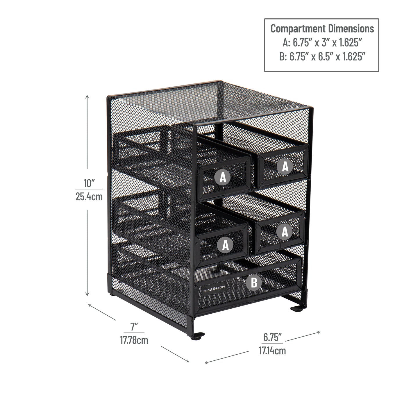 Mind Reader Tea Bag Organizer, Tea Station Organizer, Countertop Storage, Kitchen, Metal Mesh, 7"L x 6.75"W x 10"H, Black