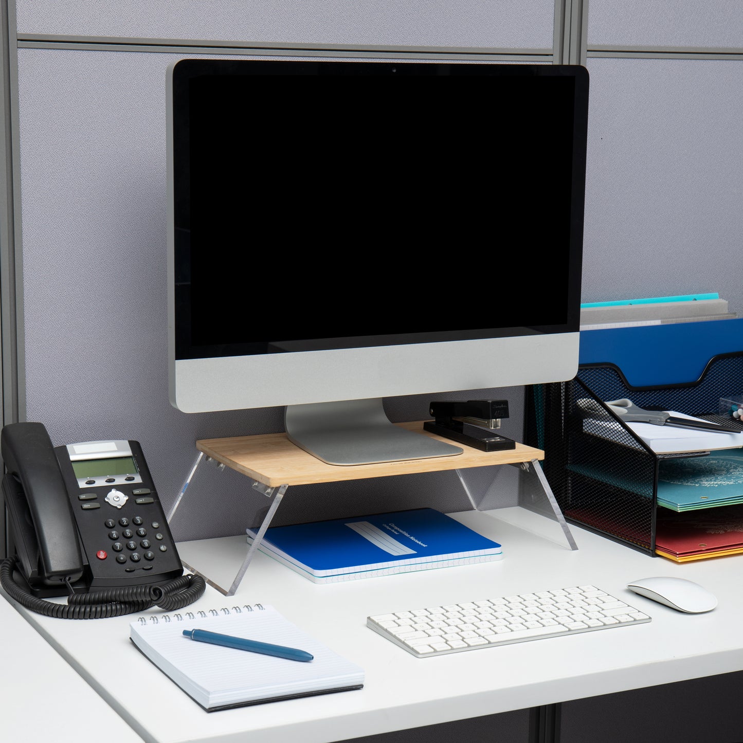 Mind Reader Monitor Stand, Laptop Riser, Desktop Organizer, Acrylic, 18.25"L x 9"W x 4.85"H, Brown