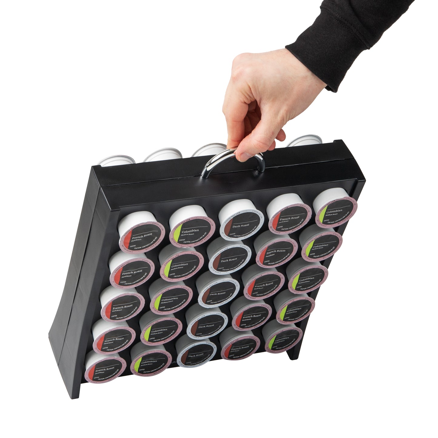 Mind Reader Single Serve Coffee Pod Storage, 50 Coffee Pod Capacity, Countertop, Double-Sided, 12"L x 4"W x 14"H, Black