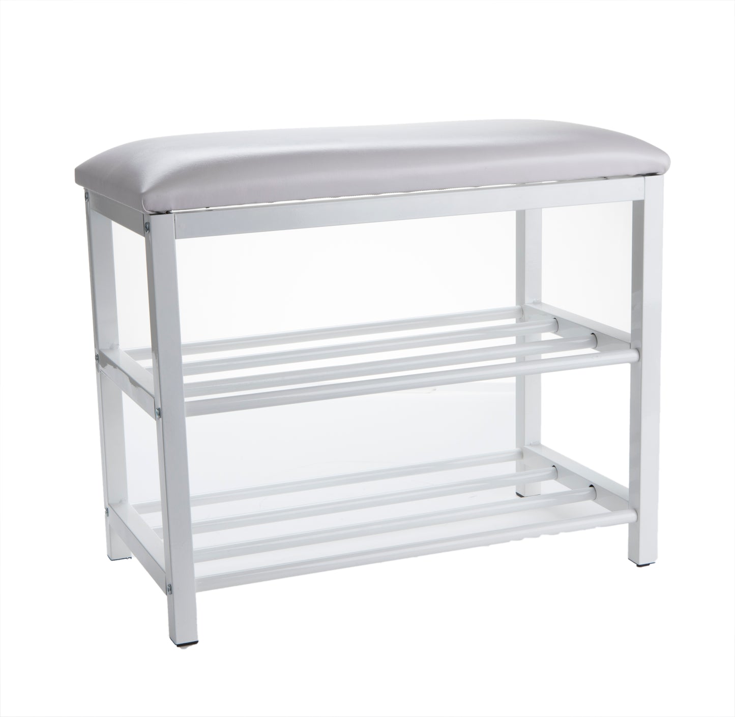 Mind Reader Woodland Collection, 3-Tier Bench, 2 Shoe and Accessory Shelves, Padded Top, Mudroom, Entryway, Bedroom, Metal, White