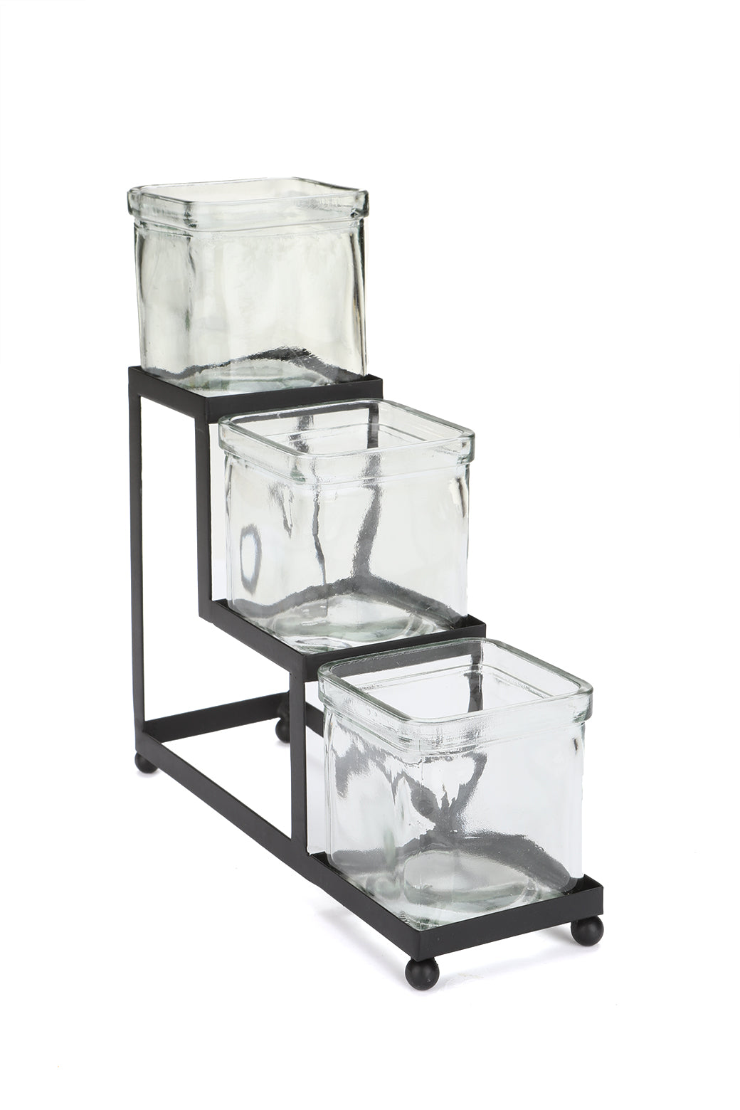 Mind Reader Alloy Collection, 3-Compartment, Graduated Condiment/Garnish Stand with Clear Glass Jars, Metal, Black