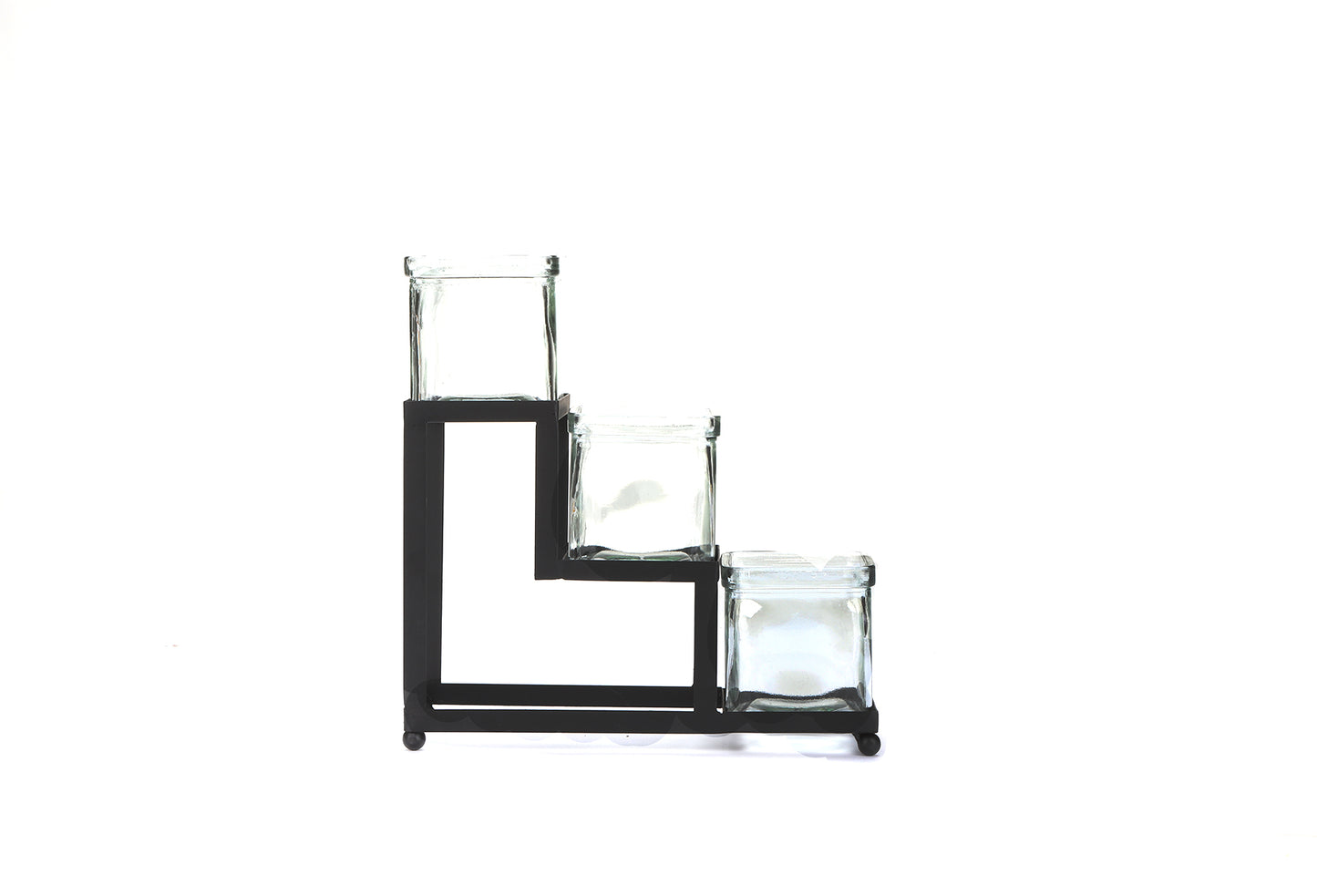 Mind Reader Alloy Collection, 3-Compartment, Graduated Condiment/Garnish Stand with Clear Glass Jars, Metal, Black