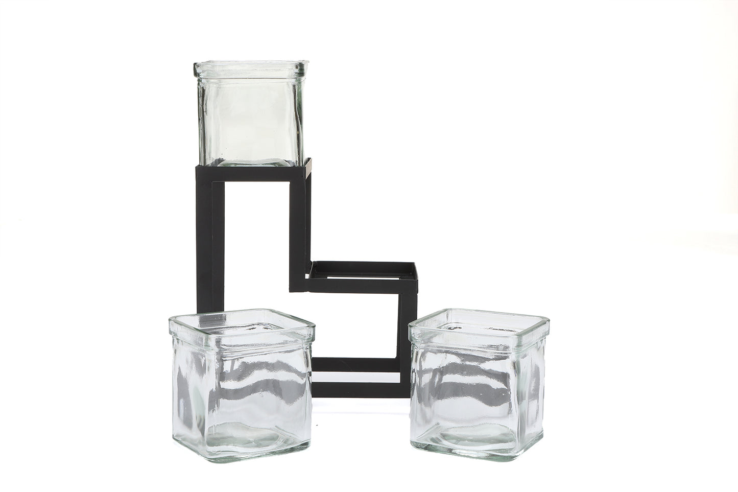 Mind Reader Alloy Collection, 3-Compartment, Graduated Condiment/Garnish Stand with Clear Glass Jars, Metal, Black