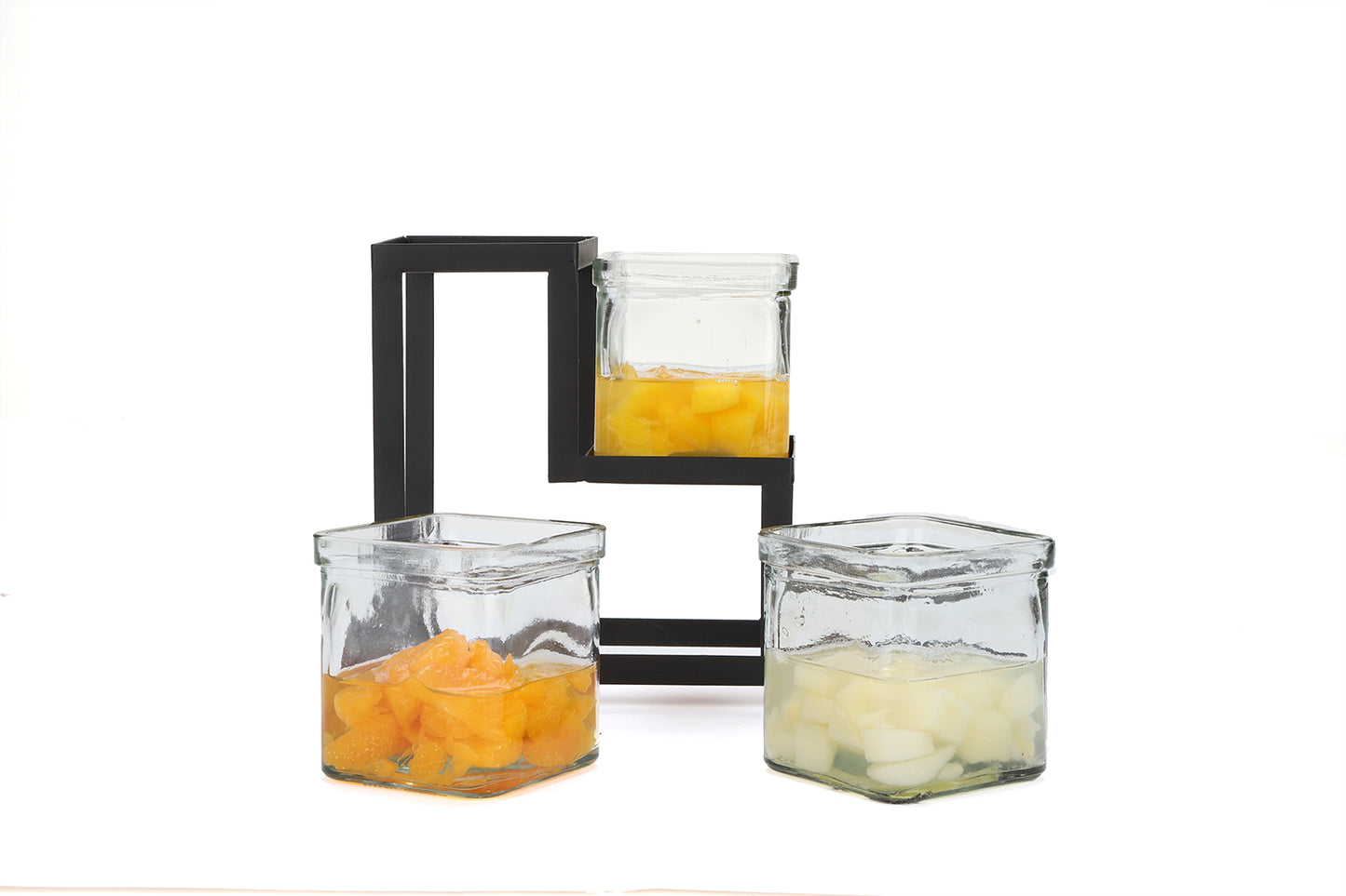 Mind Reader Alloy Collection, 3-Compartment, Graduated Condiment/Garnish Stand with Clear Glass Jars, Metal, Black