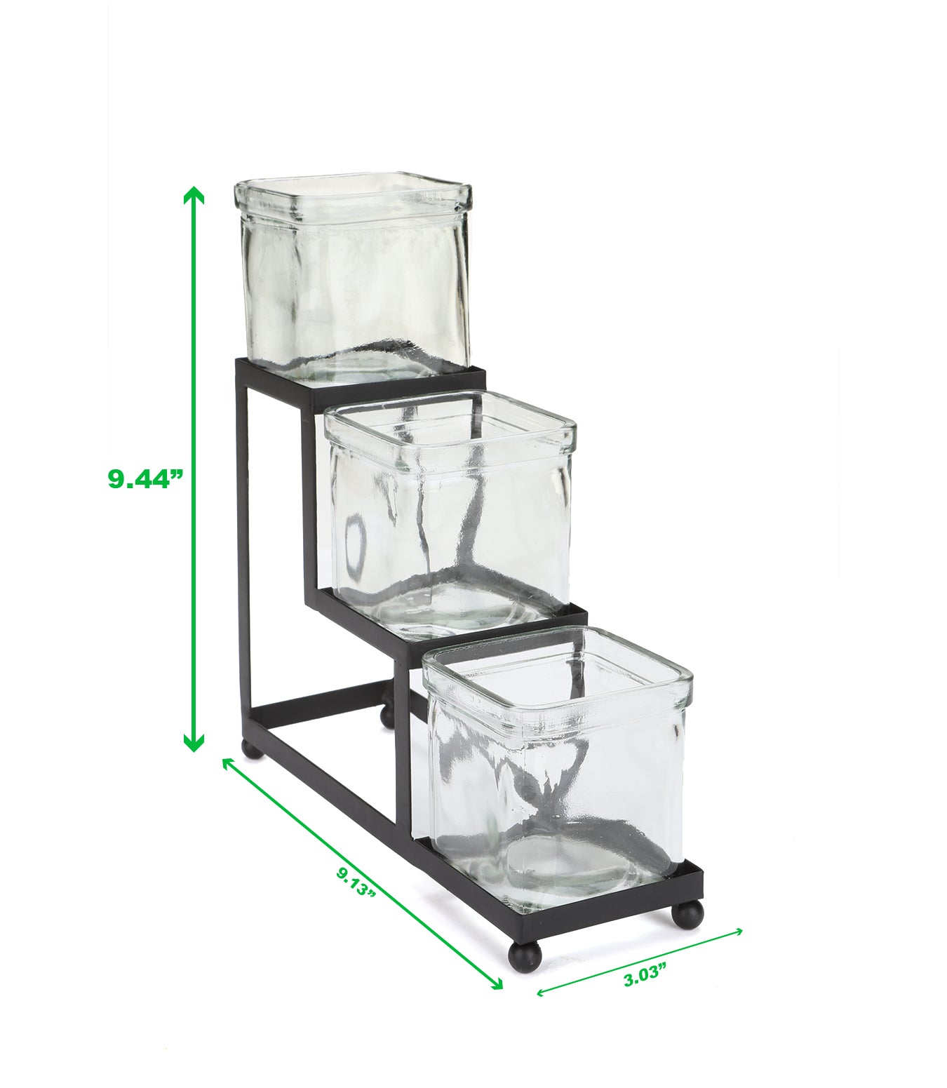 Mind Reader Alloy Collection, 3-Compartment, Graduated Condiment/Garnish Stand with Clear Glass Jars, Metal, Black