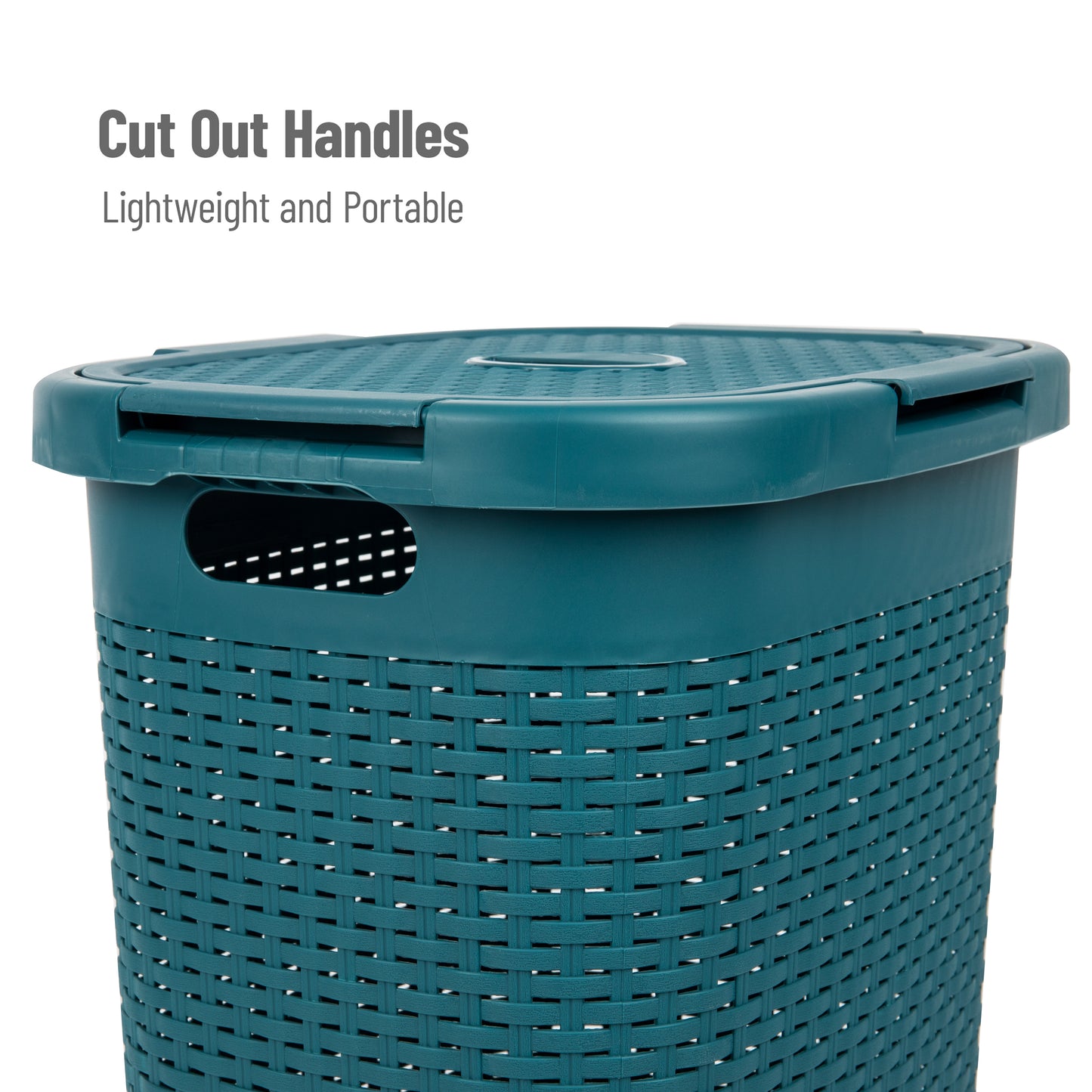 Mind Reader Basket Collection, Slim Laundry Hamper, 60 Liter (15kg/33lbs) Capacity, Cut Out Handles, Attached Hinged Lid, Ventilated Premium Wicker Look