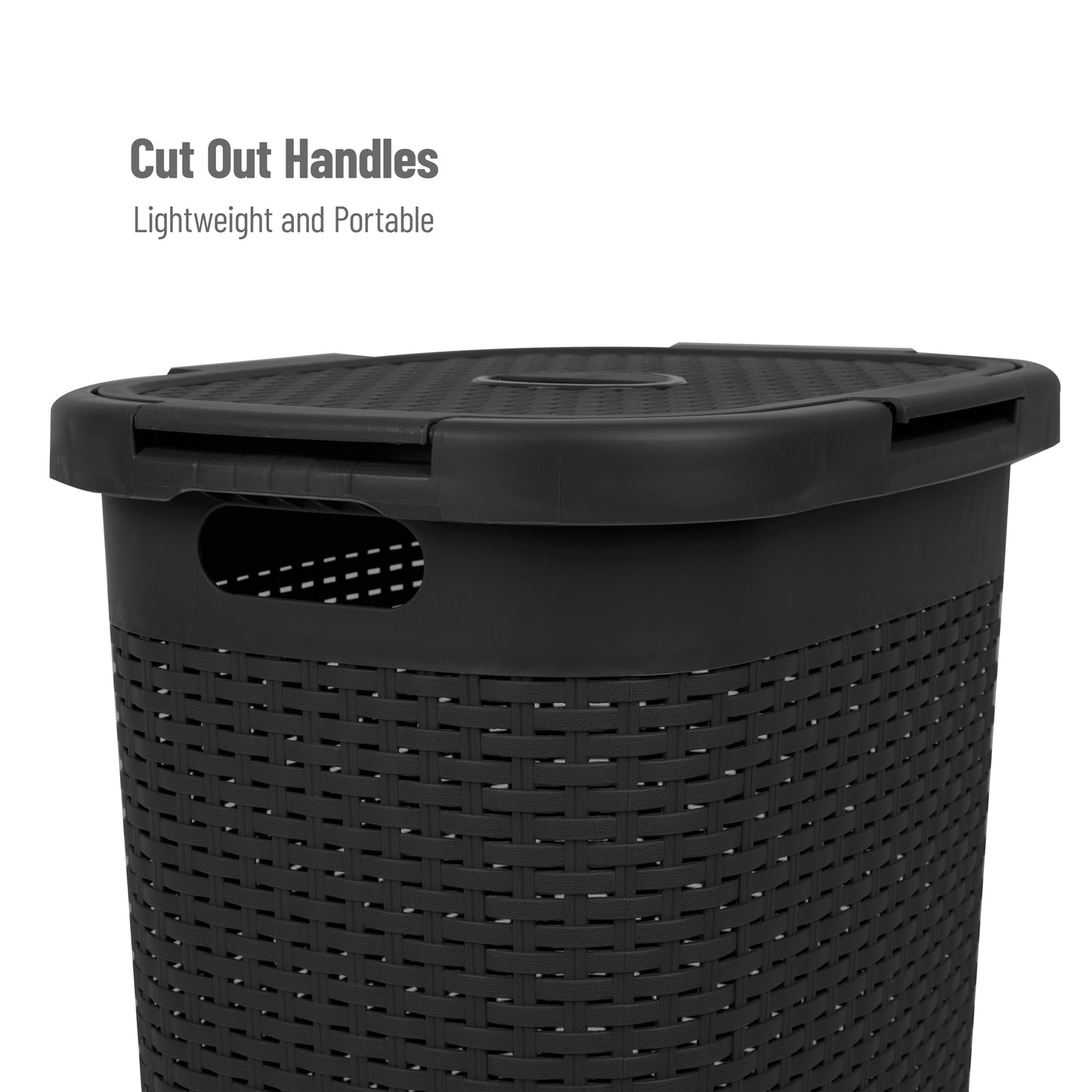 Mind Reader Basket Collection, Slim Laundry Hamper, 60 Liter (15kg/33lbs) Capacity, Cut Out Handles, Attached Hinged Lid, Ventilated Premium Wicker Look