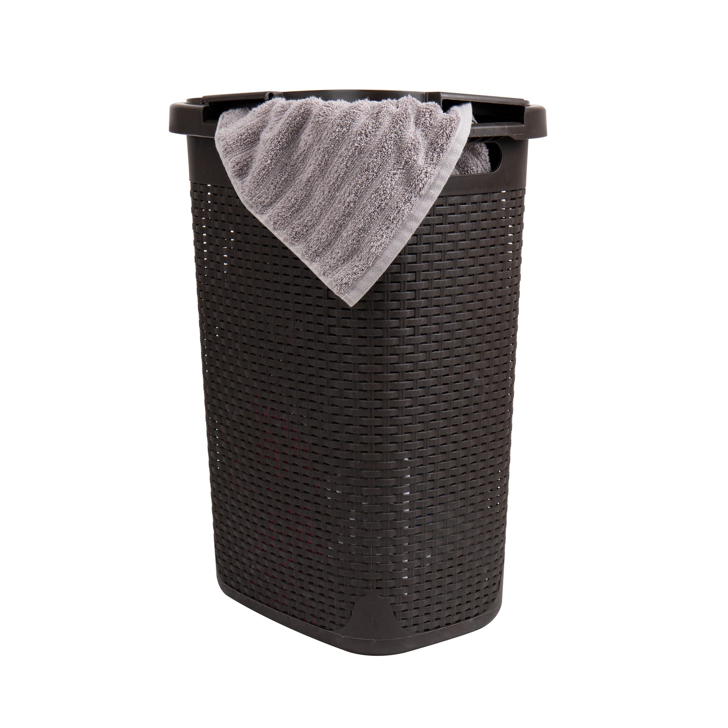Mind Reader Basket Collection, Slim Laundry Hamper, 60 Liter (15kg/33lbs) Capacity, Cut Out Handles, Attached Hinged Lid, Ventilated Premium Wicker Look