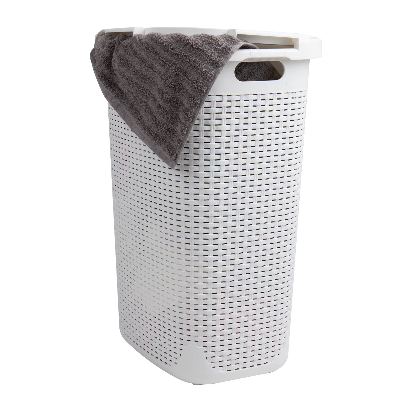 Mind Reader 60L Slim Laundry Hamper, Clothes Basket, Lid, Wicker Design, Plastic, 17.65"L x 13.75"W x 24.15"H