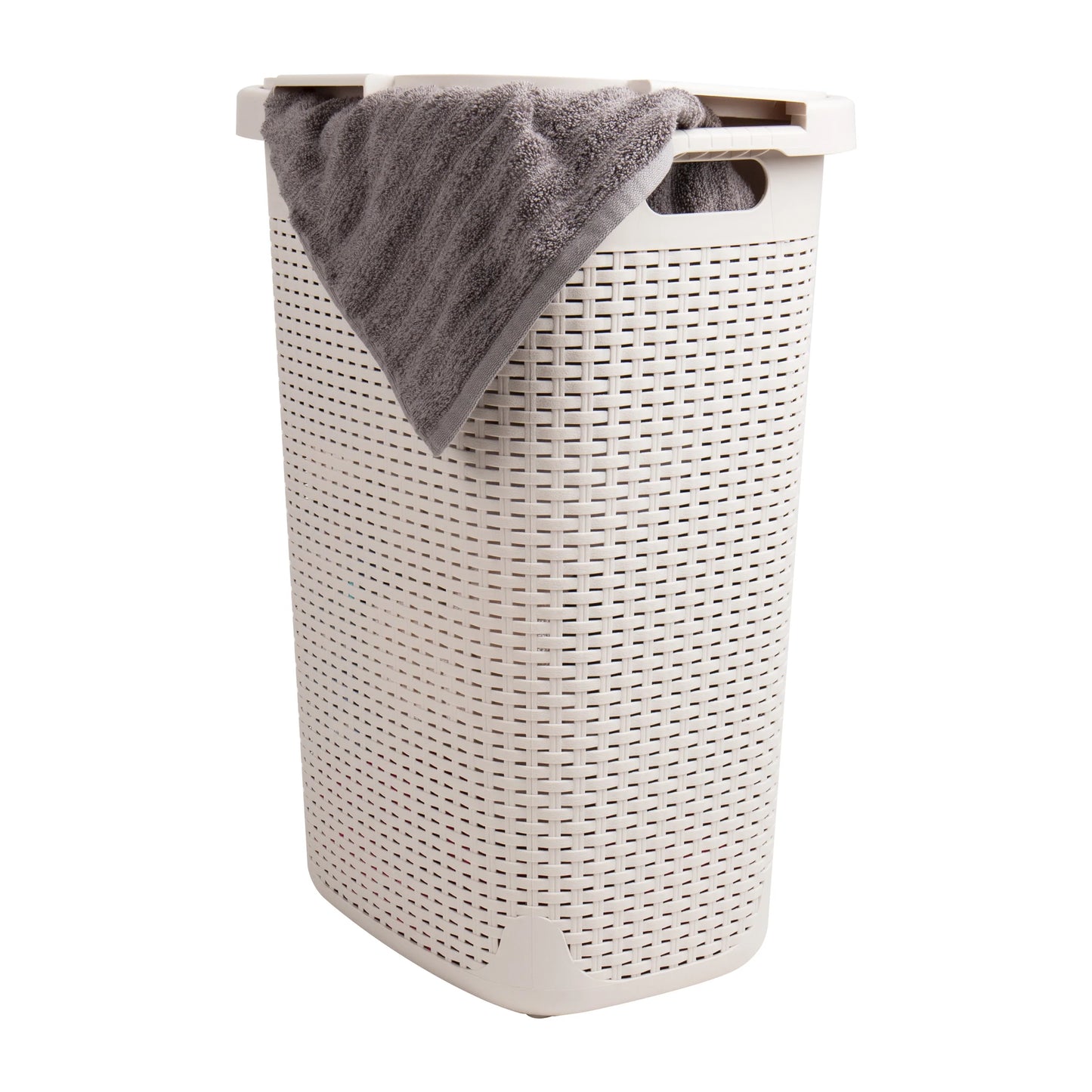 Mind Reader 60L Slim Laundry Hamper, Clothes Basket, Lid, Wicker Design, Plastic, 17.65"L x 13.75"W x 24.15"H