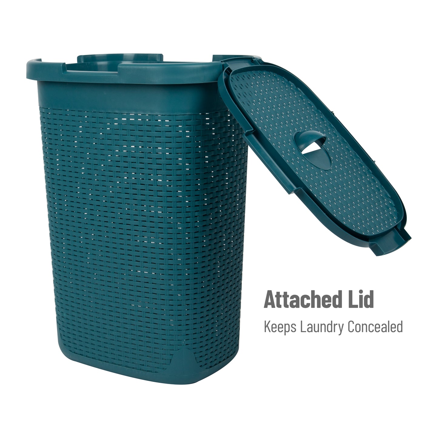 Mind Reader Basket Collection, Slim Laundry Hamper, 60 Liter (15kg/33lbs) Capacity, Cut Out Handles, Attached Hinged Lid, Ventilated Premium Wicker Look