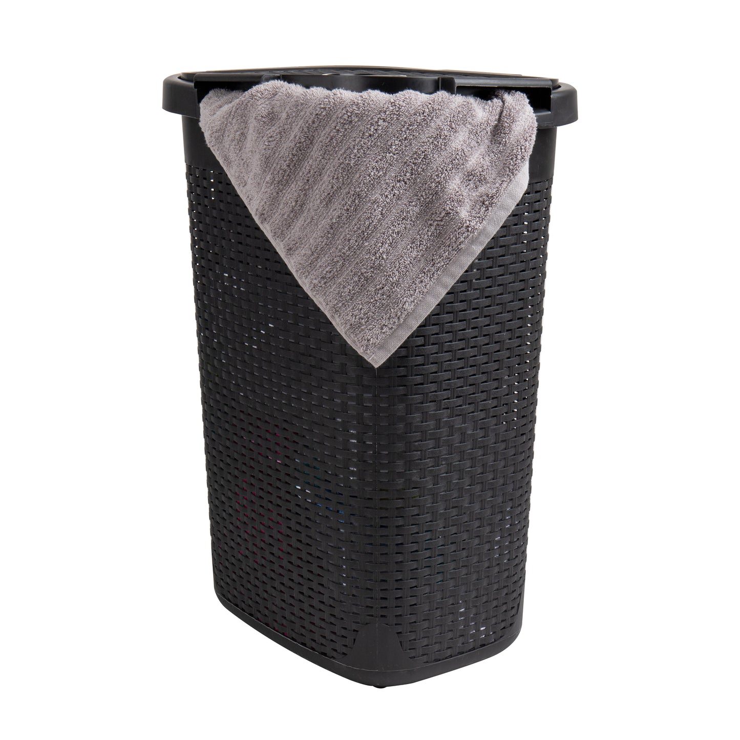 Mind Reader Basket Collection, Slim Laundry Hamper, 60 Liter (15kg/33lbs) Capacity, Cut Out Handles, Attached Hinged Lid, Ventilated Premium Wicker Look