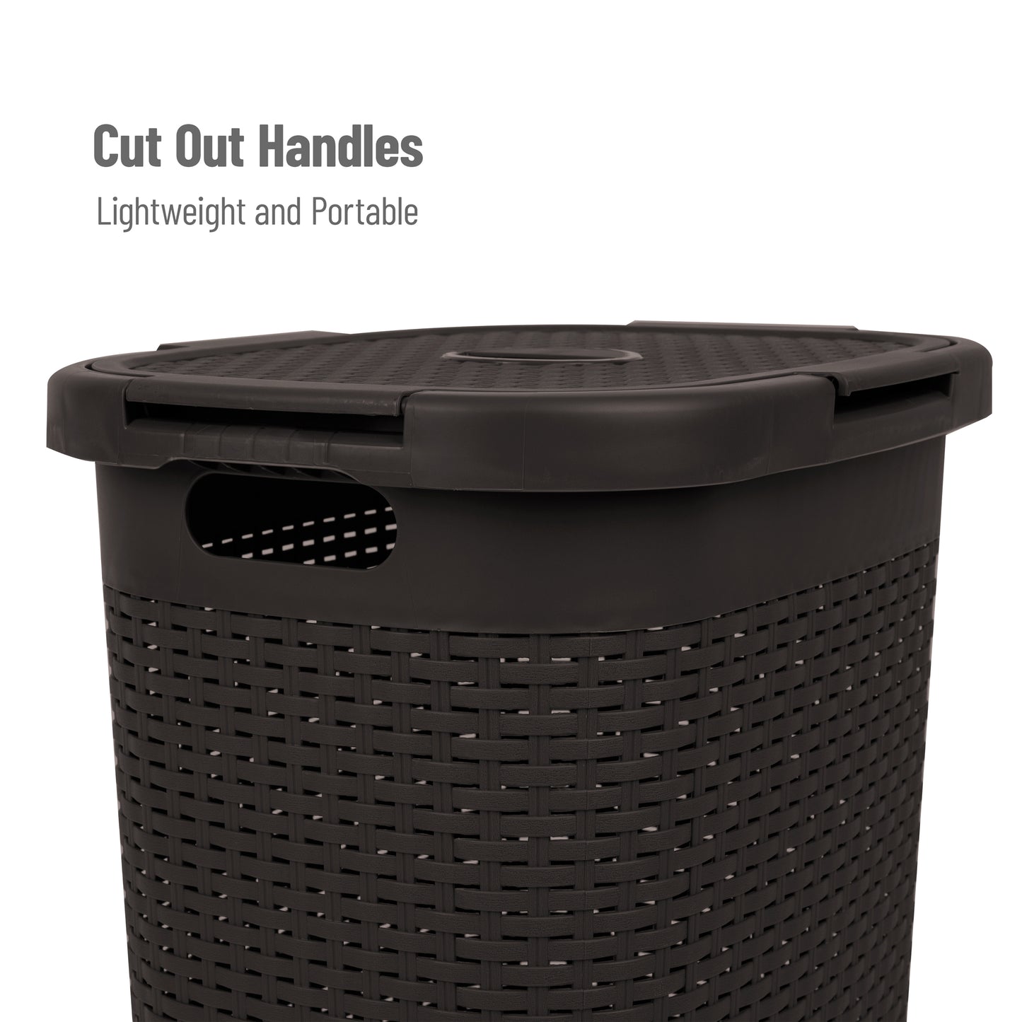 Mind Reader Basket Collection, Slim Laundry Hamper, 60 Liter (15kg/33lbs) Capacity, Cut Out Handles, Attached Hinged Lid, Ventilated Premium Wicker Look