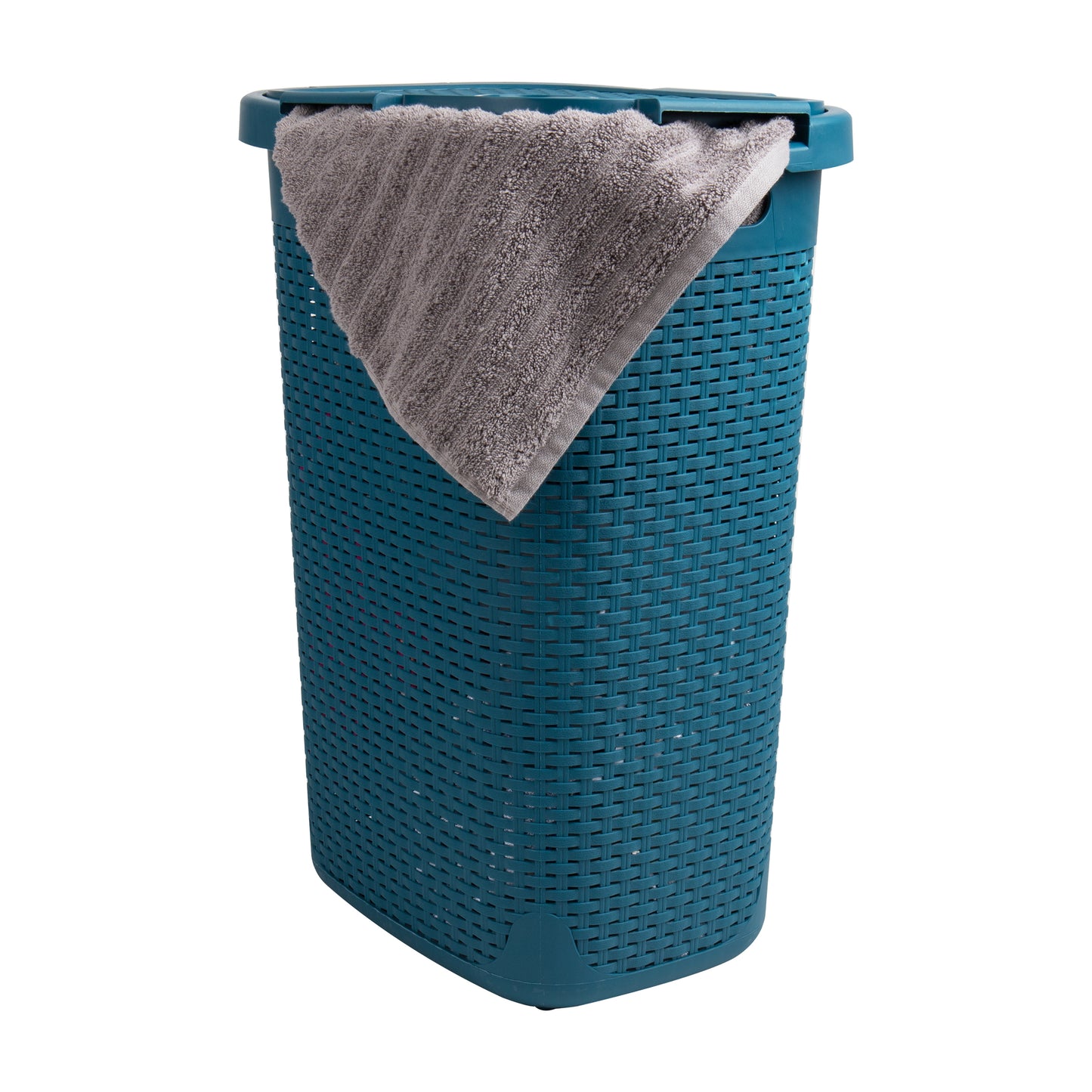 Mind Reader Basket Collection, Slim Laundry Hamper, 60 Liter (15kg/33lbs) Capacity, Cut Out Handles, Attached Hinged Lid, Ventilated Premium Wicker Look