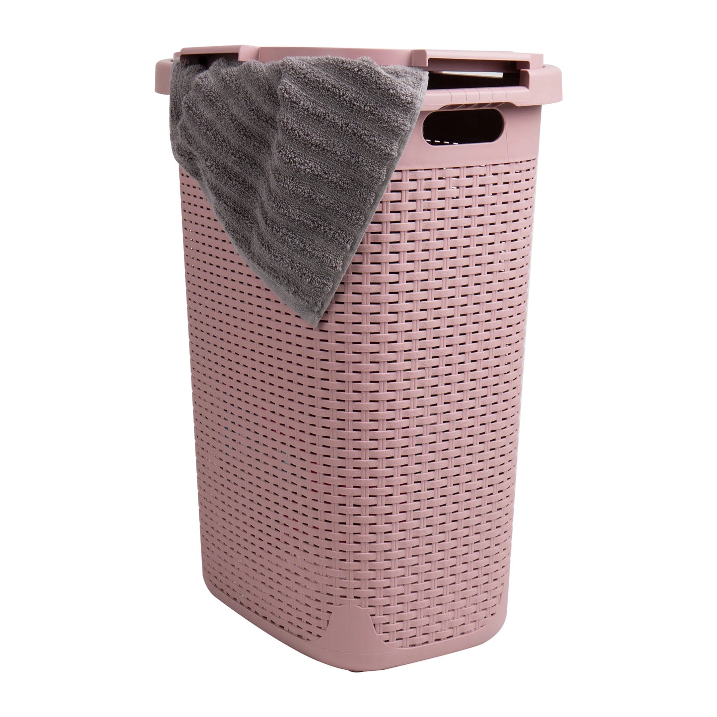 Mind Reader 60L Slim Laundry Hamper, Clothes Basket, Lid, Wicker Design, Plastic, 17.65"L x 13.75"W x 24.15"H
