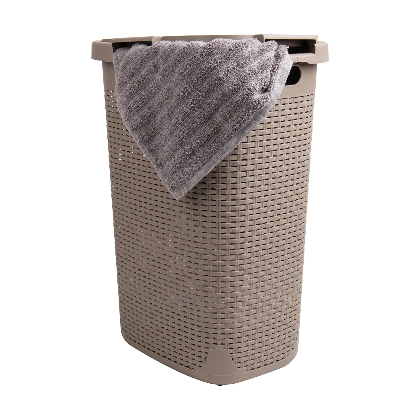 Mind Reader 60L Slim Laundry Hamper, Clothes Basket, Lid, Wicker Design, Plastic, 17.65"L x 13.75"W x 24.15"H