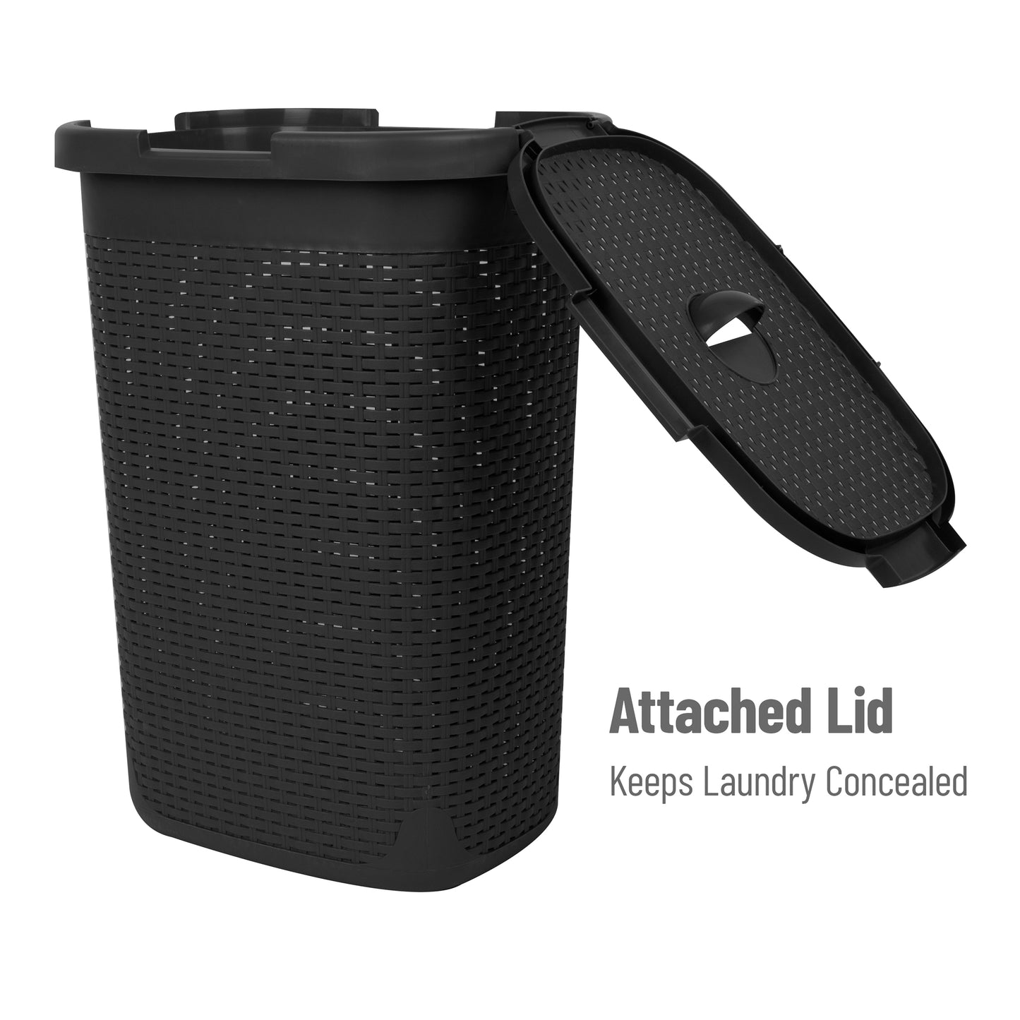 Mind Reader Basket Collection, Slim Laundry Hamper, 60 Liter (15kg/33lbs) Capacity, Cut Out Handles, Attached Hinged Lid, Ventilated Premium Wicker Look