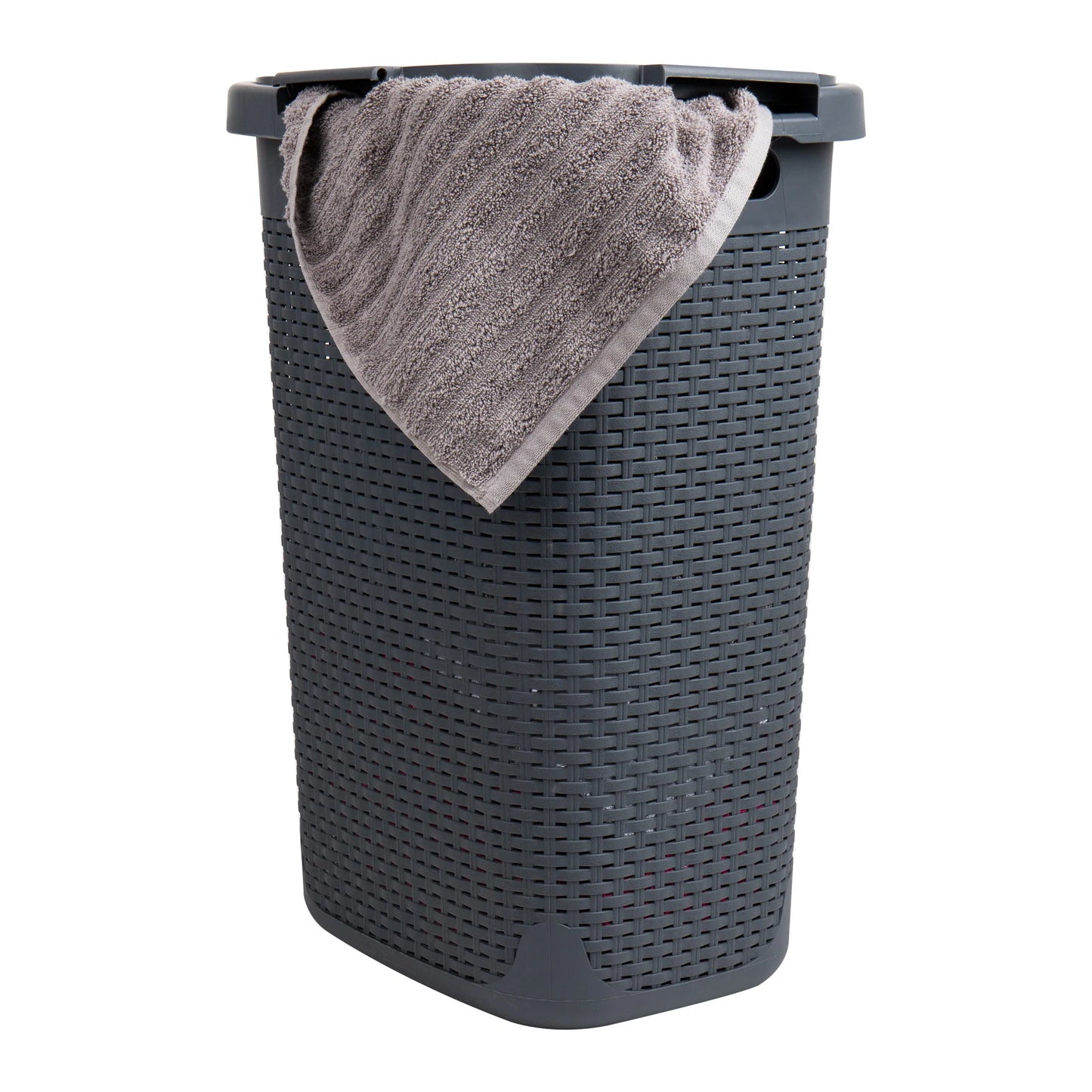 Mind Reader 60L Slim Laundry Hamper, Clothes Basket, Lid, Wicker Design, Plastic, 17.65"L x 13.75"W x 24.15"H