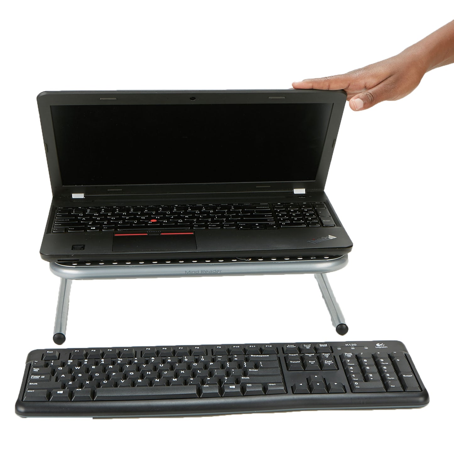 Mind Reader Monitor Stand, Ventilated Laptop Riser, Desktop Organizer, Metal, 14.5"L x 11.25"W x 4.25"H