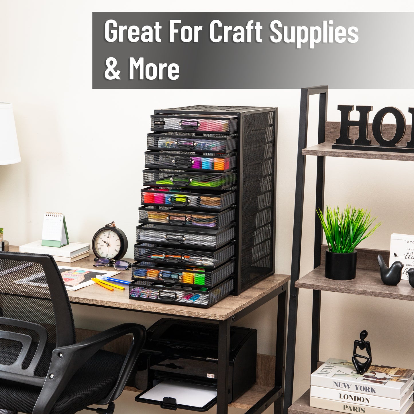 Mind Reader File Storage Drawers, Desk Organizer, Multi-Purpose, Crafts, Office, Metal Mesh, 10.75"L x 14"W x 21.25"H