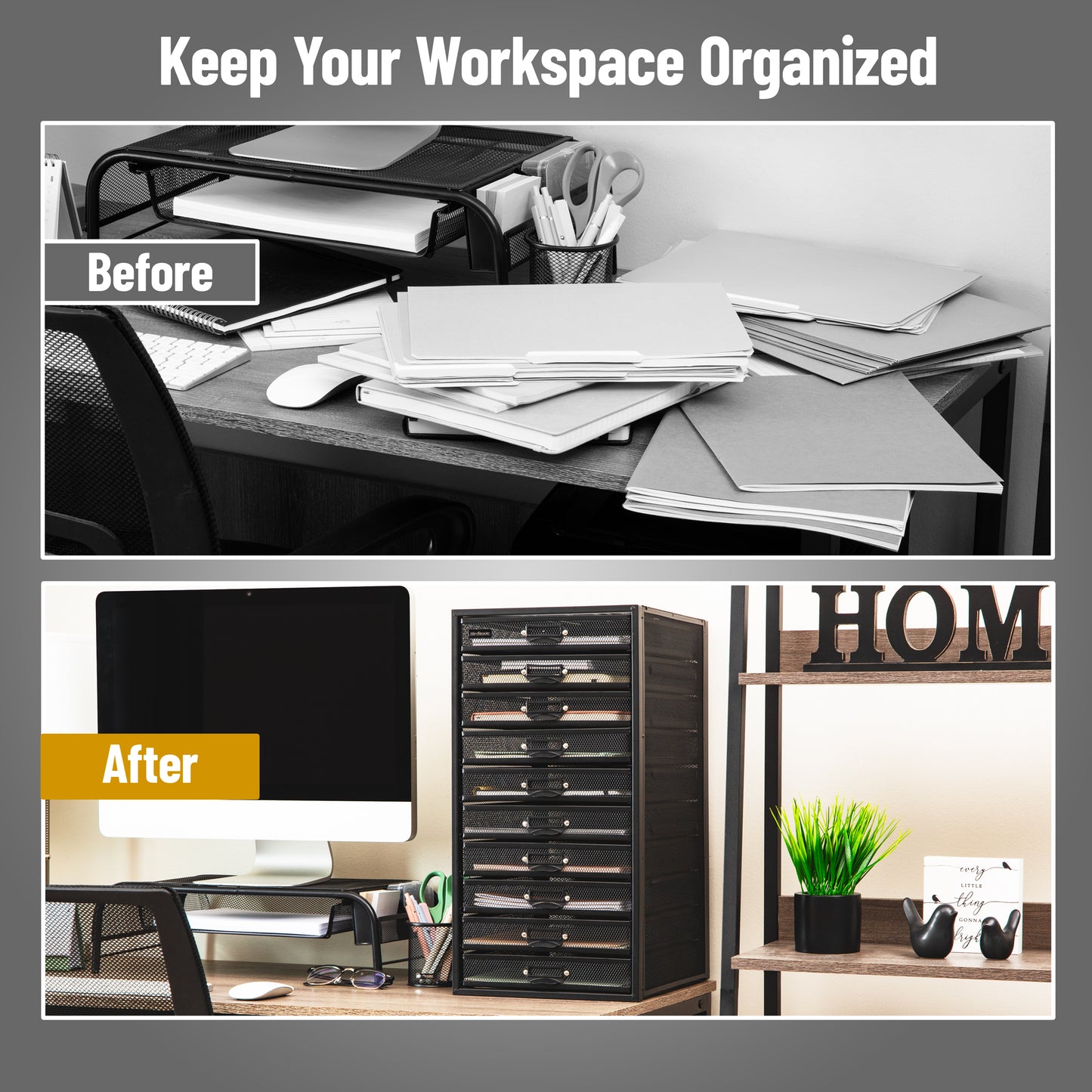 Mind Reader File Storage Drawers, Desk Organizer, Multi-Purpose, Crafts, Office, Metal Mesh, 10.75"L x 14"W x 21.25"H