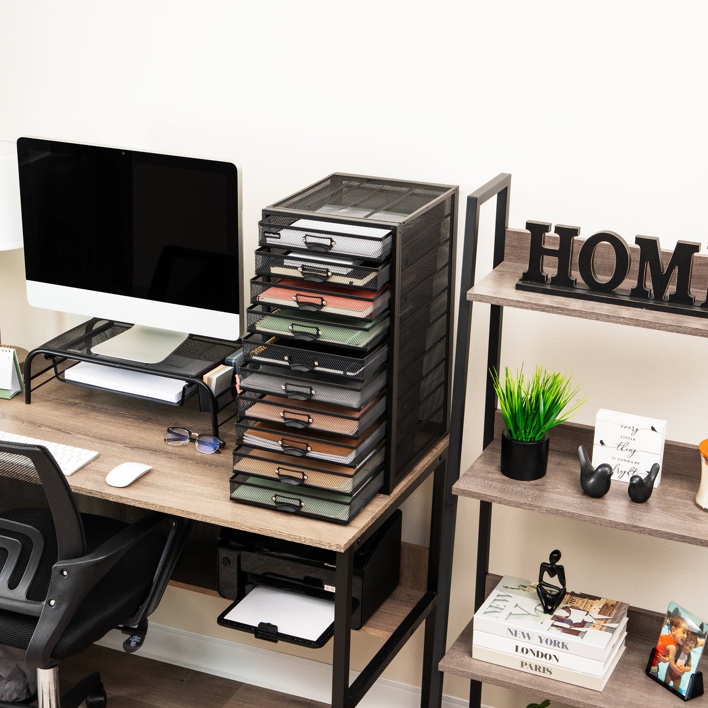 Mind Reader File Storage Drawers, Desk Organizer, Multi-Purpose, Crafts, Office, Metal Mesh, 10.75"L x 14"W x 21.25"H