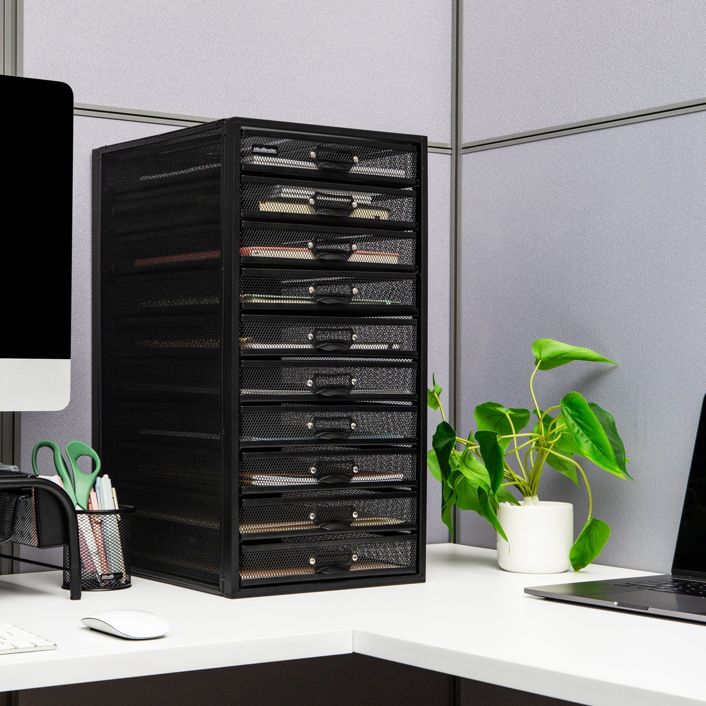 Mind Reader File Storage Drawers, Desk Organizer, Multi-Purpose, Crafts, Office, Metal Mesh, 10.75"L x 14"W x 21.25"H