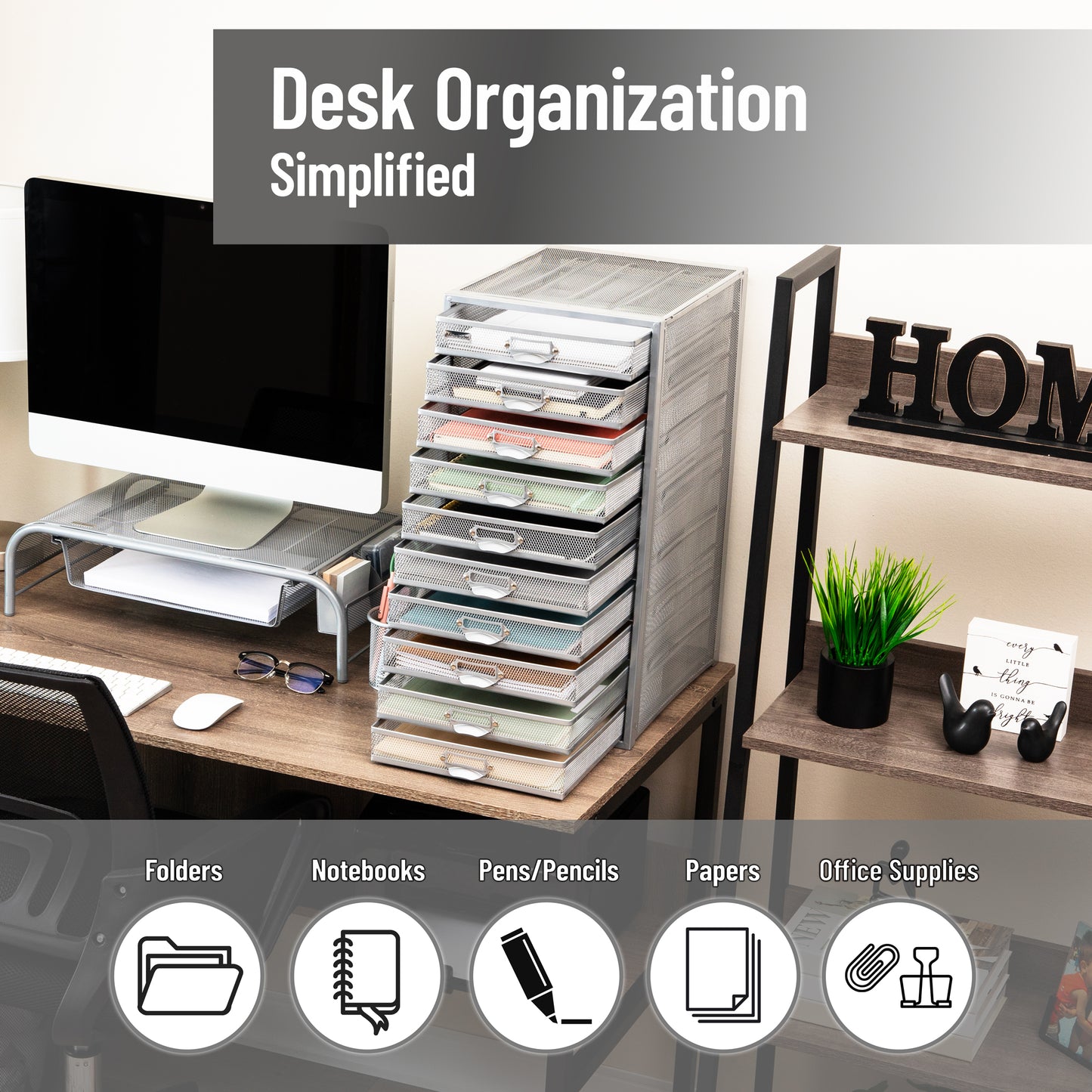 Mind Reader File Storage Drawers, Desk Organizer, Multi-Purpose, Crafts, Office, Metal Mesh, 10.75"L x 14"W x 21.25"H