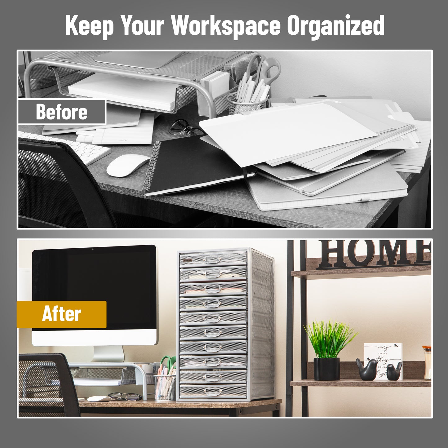 Mind Reader File Storage Drawers, Desk Organizer, Multi-Purpose, Crafts, Office, Metal Mesh, 10.75"L x 14"W x 21.25"H