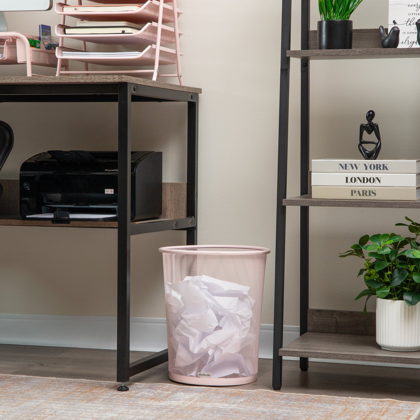 Mind Reader Mesh Trash Can, 16.65L (4.4 gal), Waste Paper Basket, Round, Office, Metal Mesh, 11.5"L x 11.5"W x 13.75"H, Set of 2, Black
