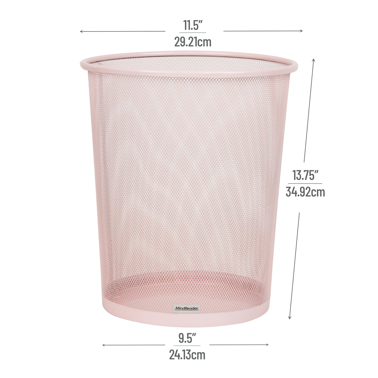 Mind Reader Mesh Trash Can, 16.65L (4.4 gal), Waste Paper Basket, Round, Office, Metal Mesh, 11.5"L x 11.5"W x 13.75"H, Set of 2, Black