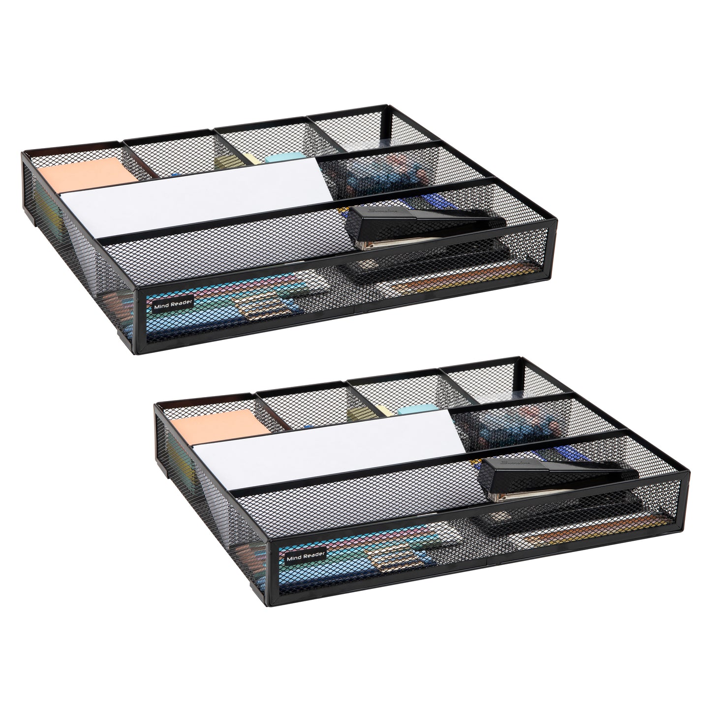 Mind Reader Network Collection, 6-Compartment Supply Storage, Desk, Makeup or Utensil Organizer, Metal Mesh, Set of 2