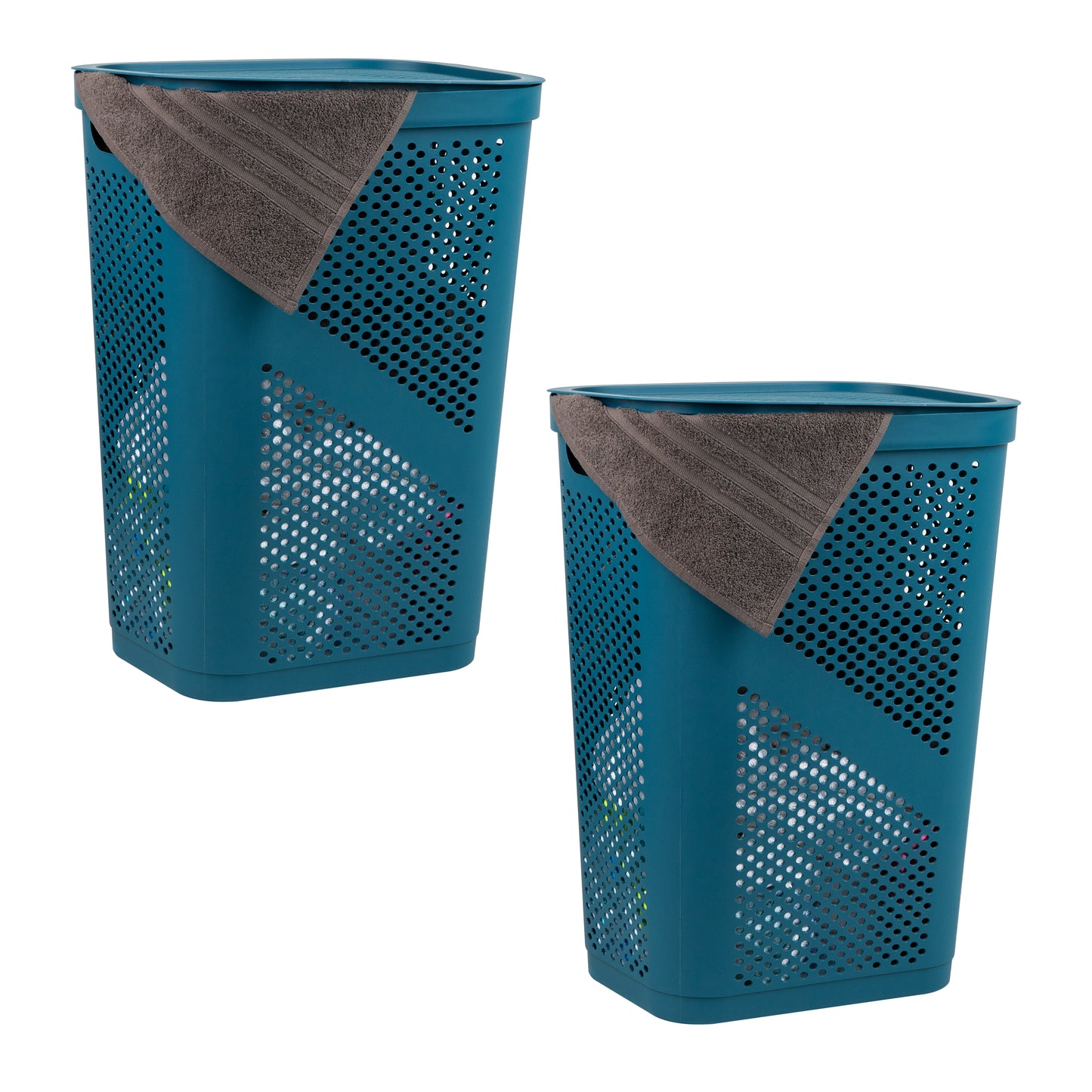 Mind Reader 60L Slim Laundry Hamper, Clothes Basket, Lid, Ventilated, Plastic, 17.25"L x 13.75"W x 23.5"H