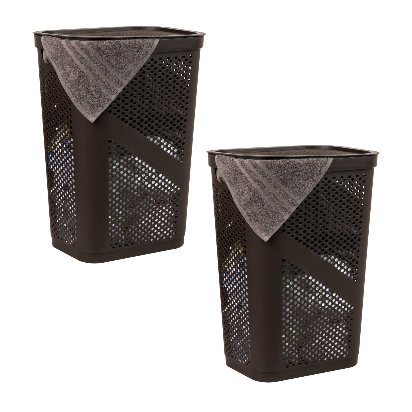 Mind Reader 60L Slim Laundry Hamper, Clothes Basket, Lid, Ventilated, Plastic, 17.25"L x 13.75"W x 23.5"H
