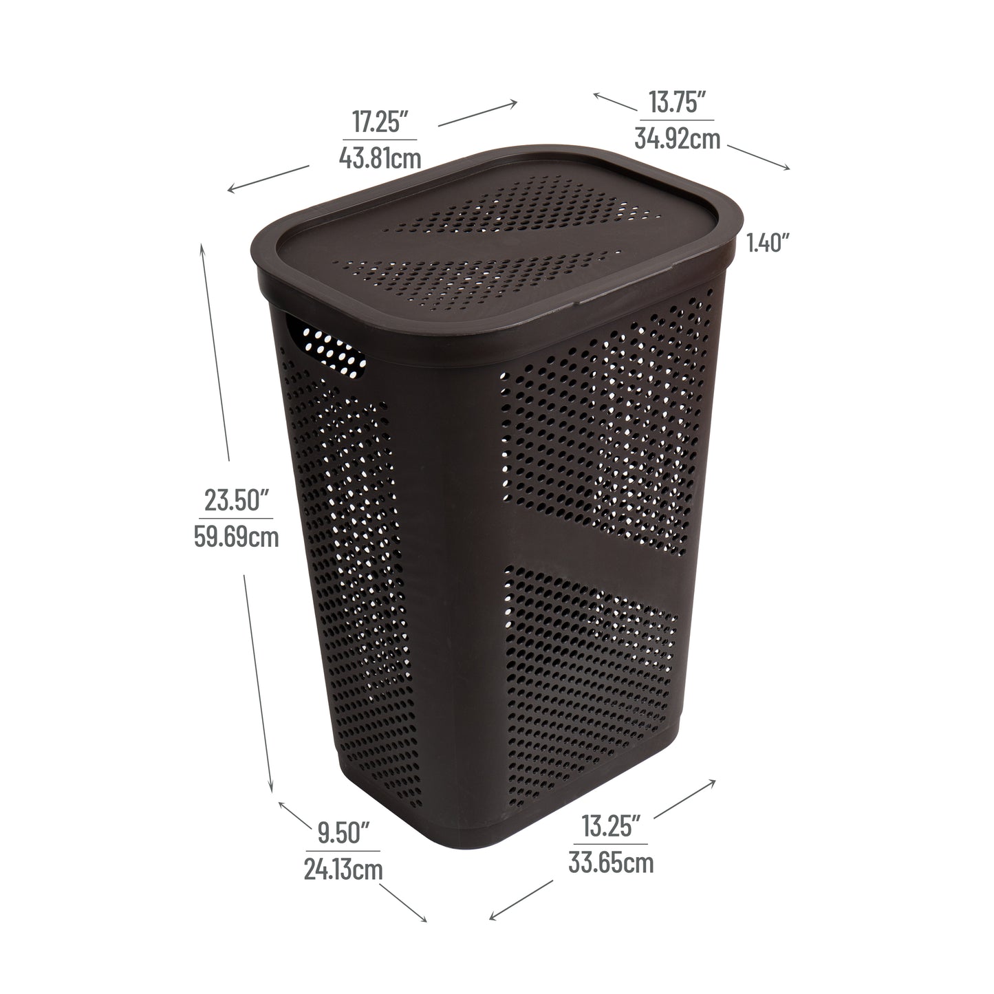 Mind Reader 60L Slim Laundry Hamper, Clothes Basket, Lid, Ventilated, Plastic, 17.25"L x 13.75"W x 23.5"H