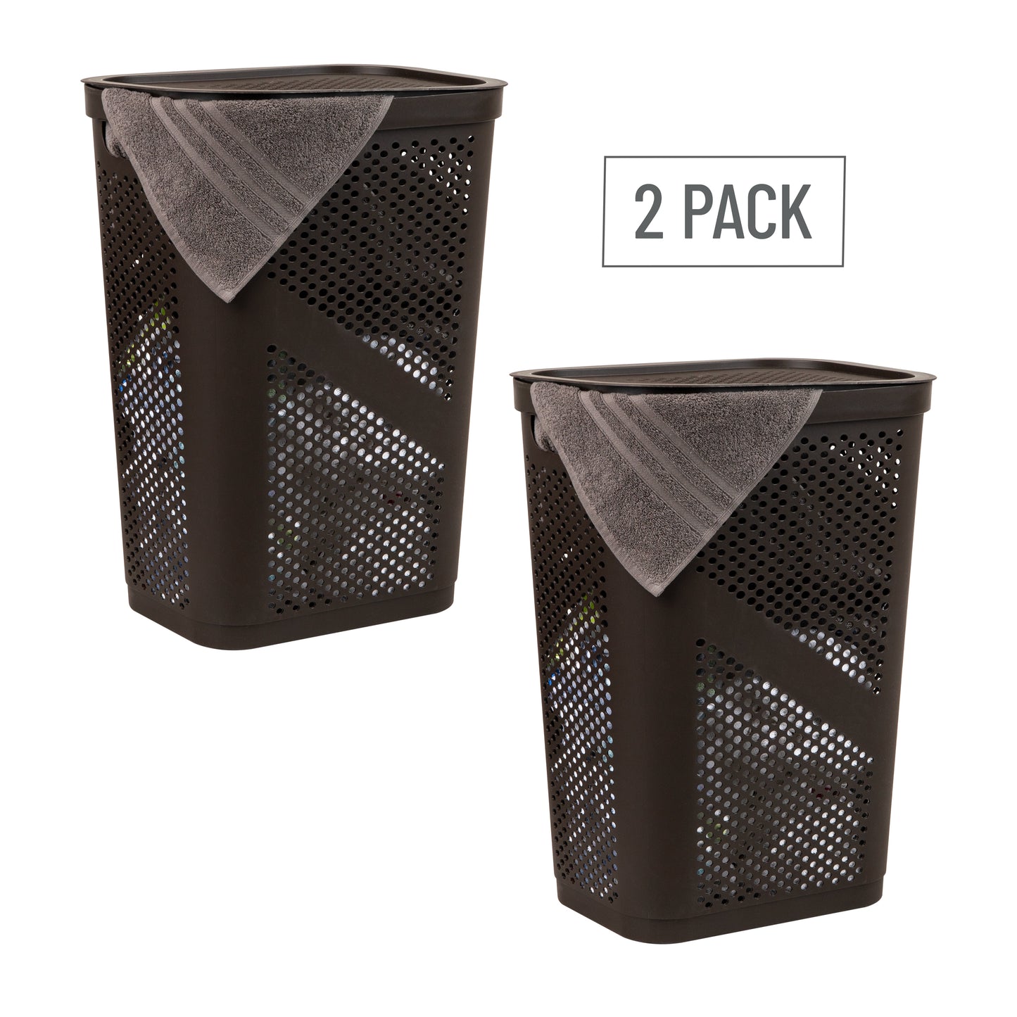 Mind Reader 60L Slim Laundry Hamper, Clothes Basket, Lid, Ventilated, Plastic, 17.25"L x 13.75"W x 23.5"H