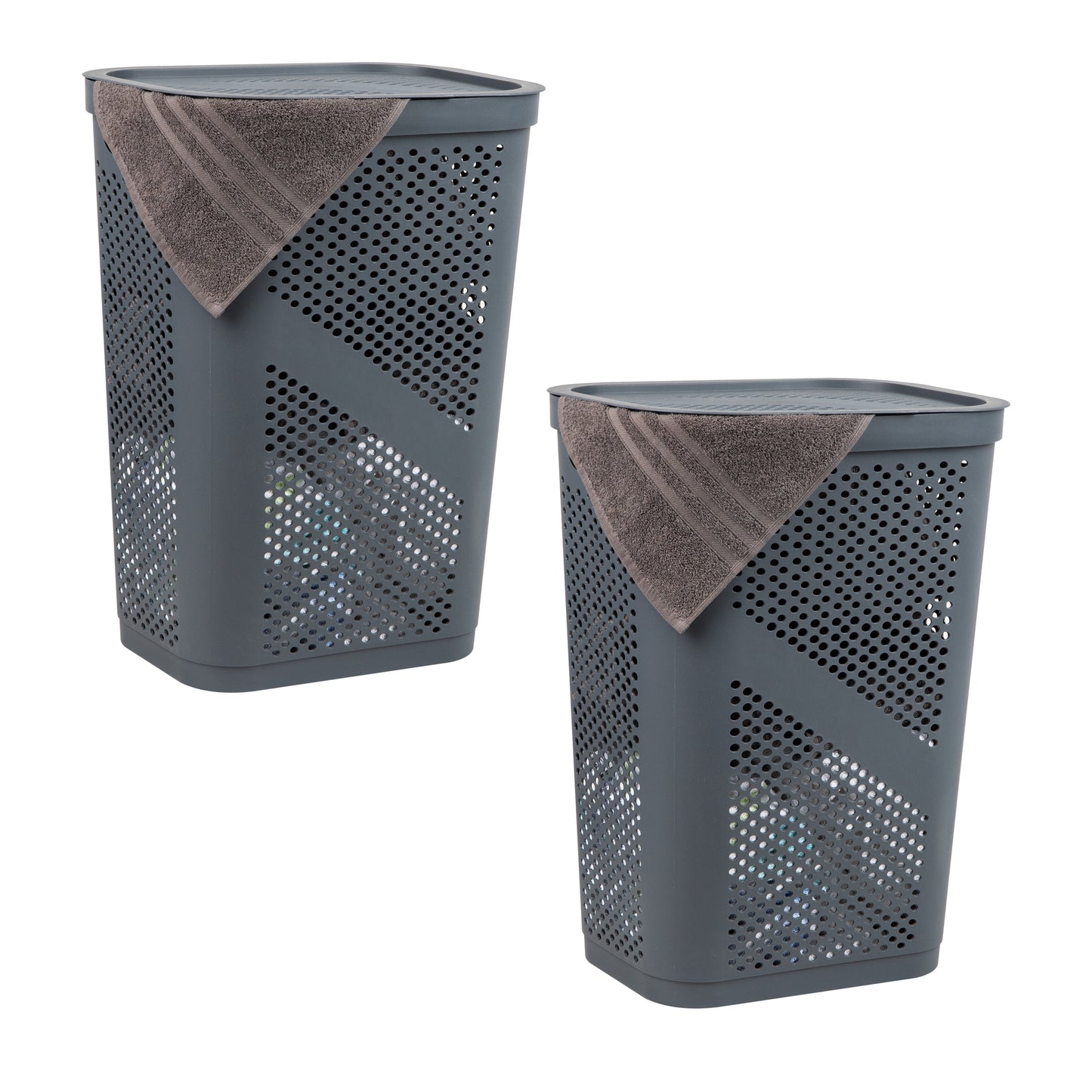 Mind Reader 60L Slim Laundry Hamper, Clothes Basket, Lid, Ventilated, Plastic, 17.25"L x 13.75"W x 23.5"H