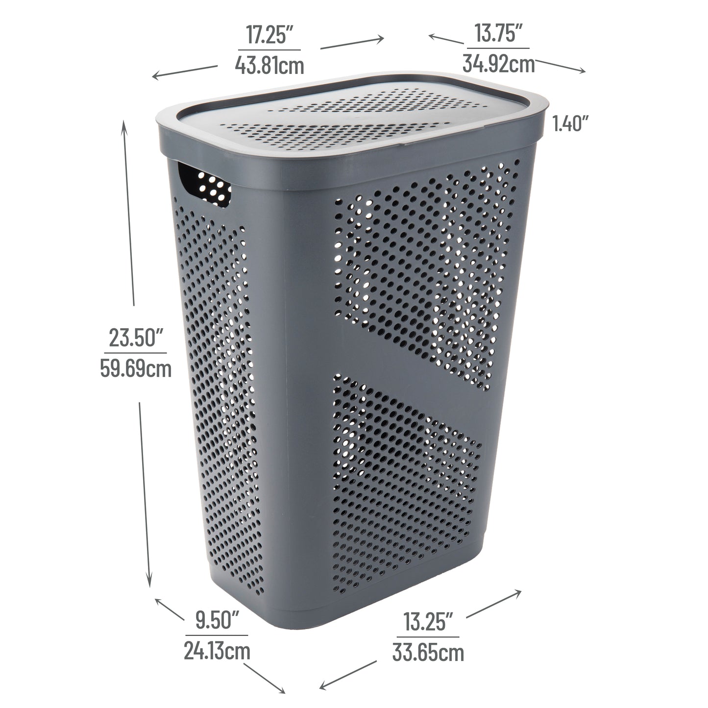 Mind Reader 60L Slim Laundry Hamper, Clothes Basket, Lid, Ventilated, Plastic, 17.25"L x 13.75"W x 23.5"H