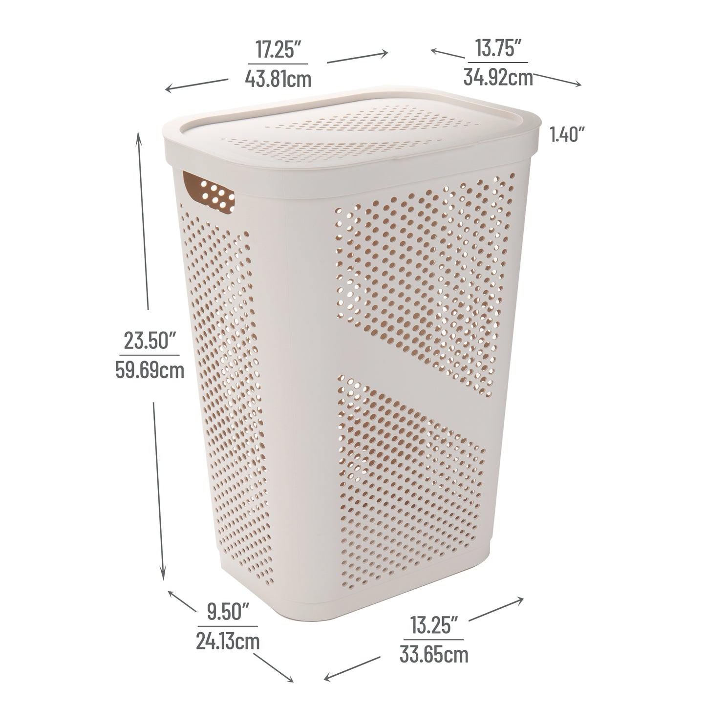 Mind Reader 60L Slim Laundry Hamper, Clothes Basket, Lid, Ventilated, Plastic, 17.25"L x 13.75"W x 23.5"H