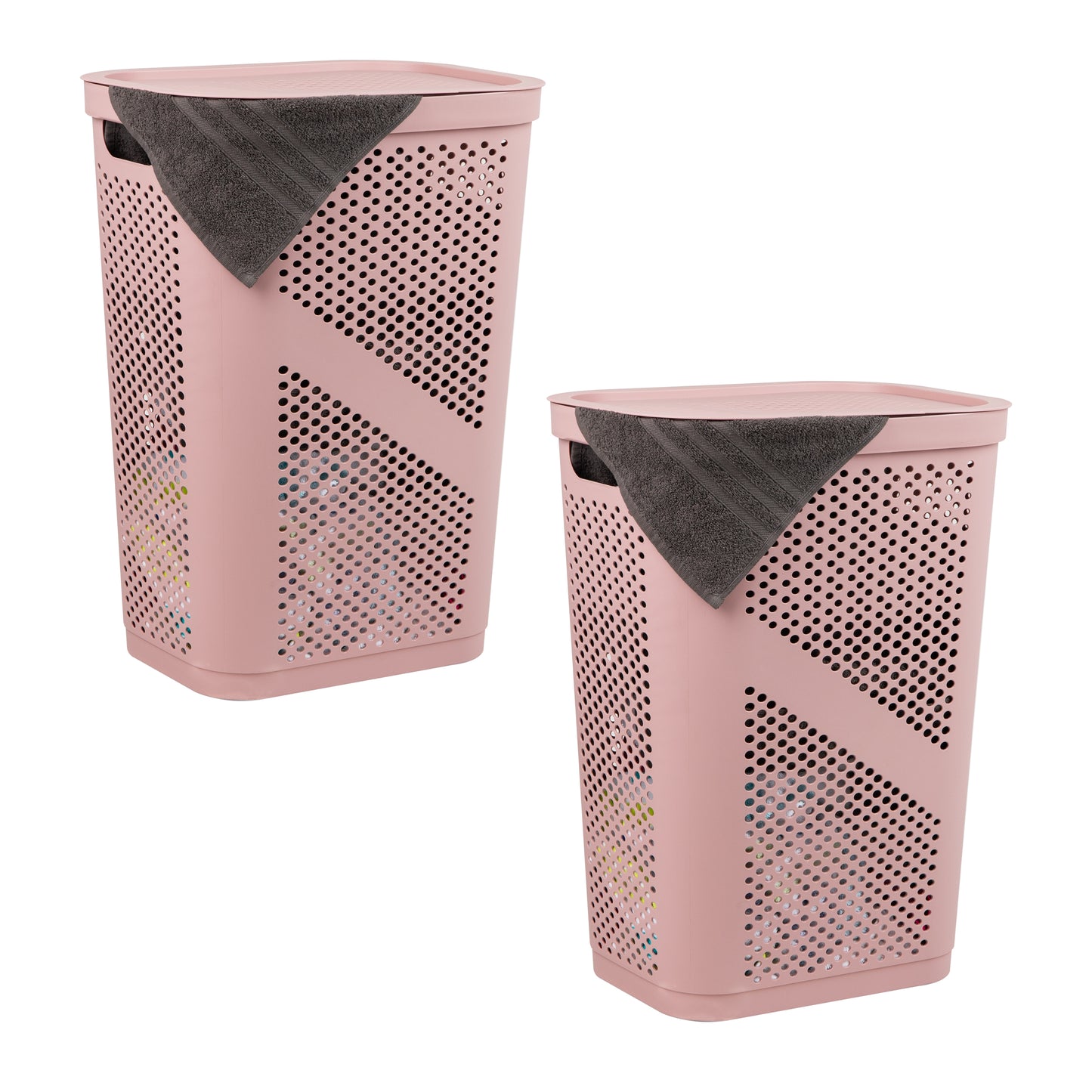 Mind Reader 60L Slim Laundry Hamper, Clothes Basket, Lid, Ventilated, Plastic, 17.25"L x 13.75"W x 23.5"H