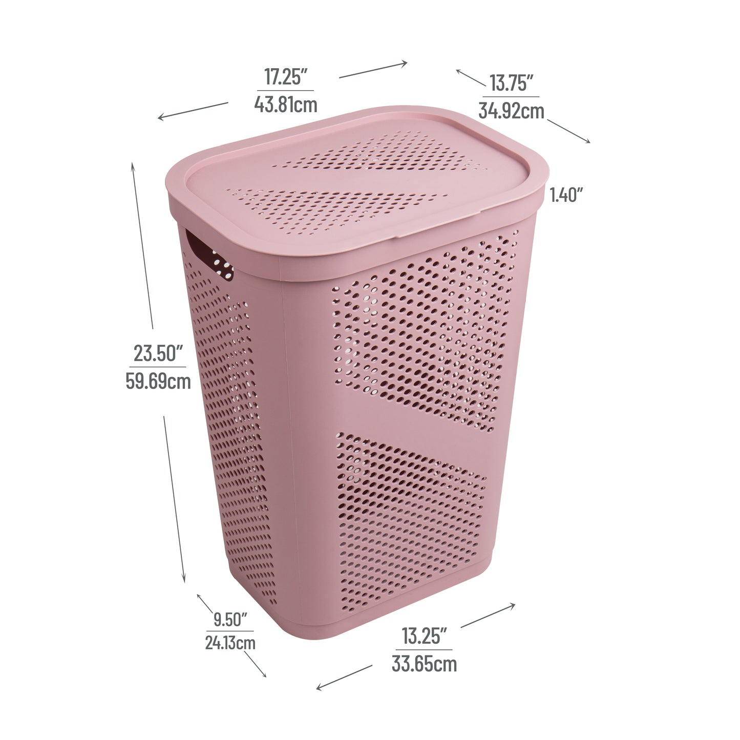 Mind Reader 60L Slim Laundry Hamper, Clothes Basket, Lid, Ventilated, Plastic, 17.25"L x 13.75"W x 23.5"H