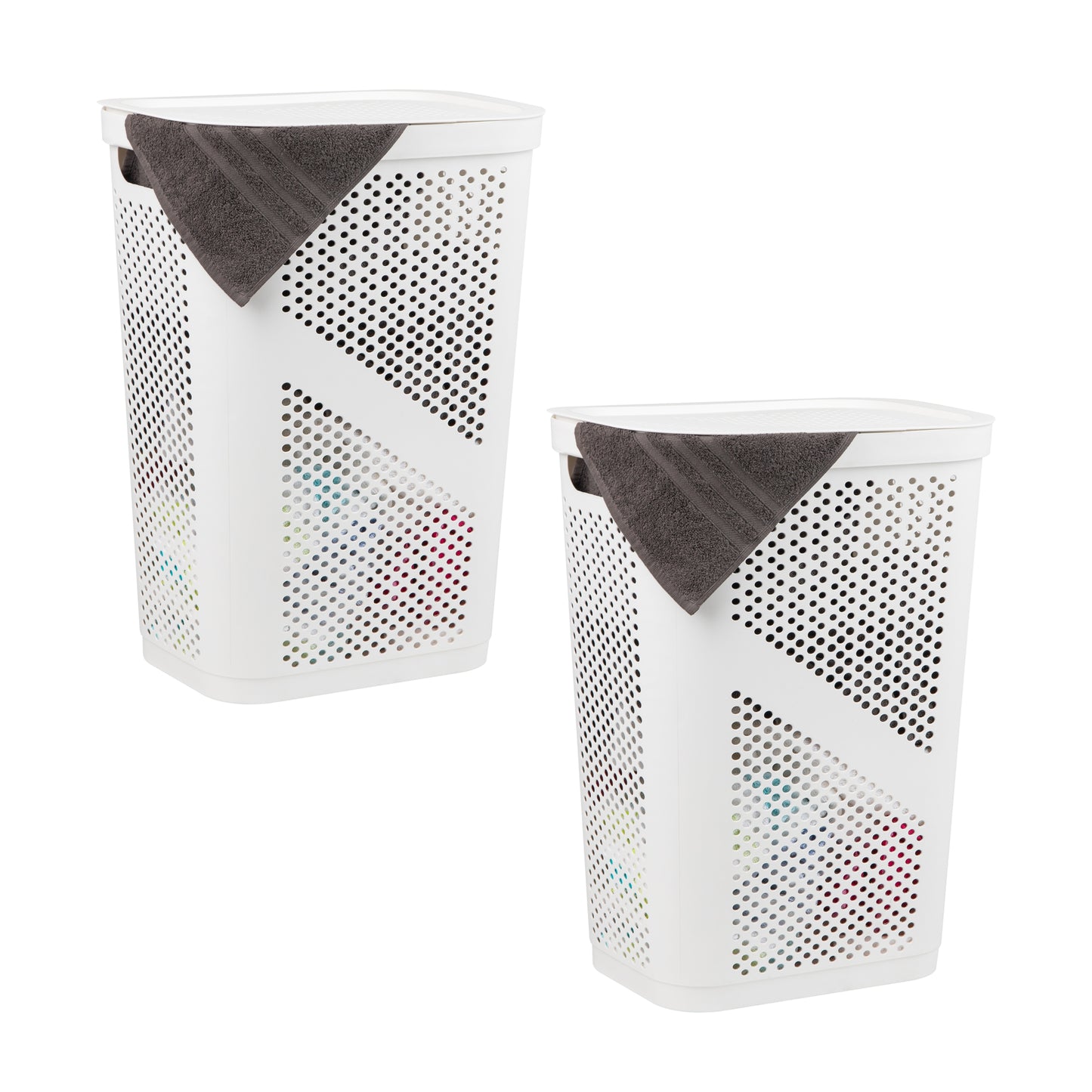Mind Reader 60L Slim Laundry Hamper, Clothes Basket, Lid, Ventilated, Plastic, 17.25"L x 13.75"W x 23.5"H