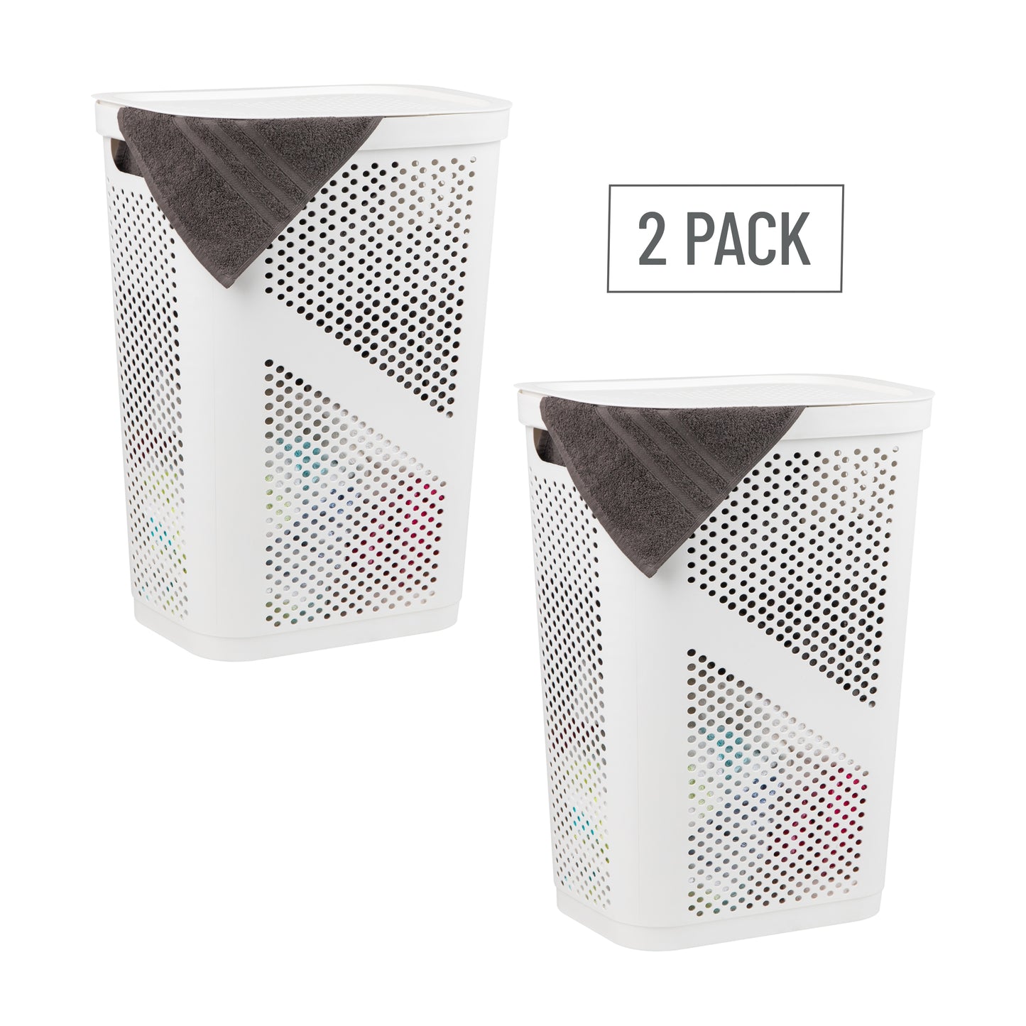 Mind Reader 60L Slim Laundry Hamper, Clothes Basket, Lid, Ventilated, Plastic, 17.25"L x 13.75"W x 23.5"H