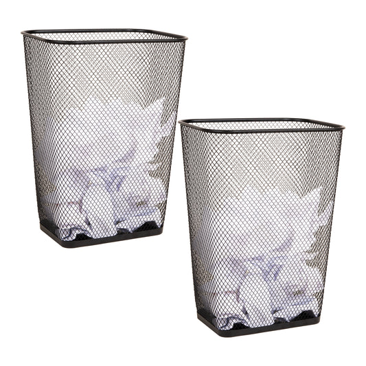Mind Reader Metal Mesh Waste Paper Bins, Solid Bottom, Non Slip Pads, Office and Home, Set of 2, Black