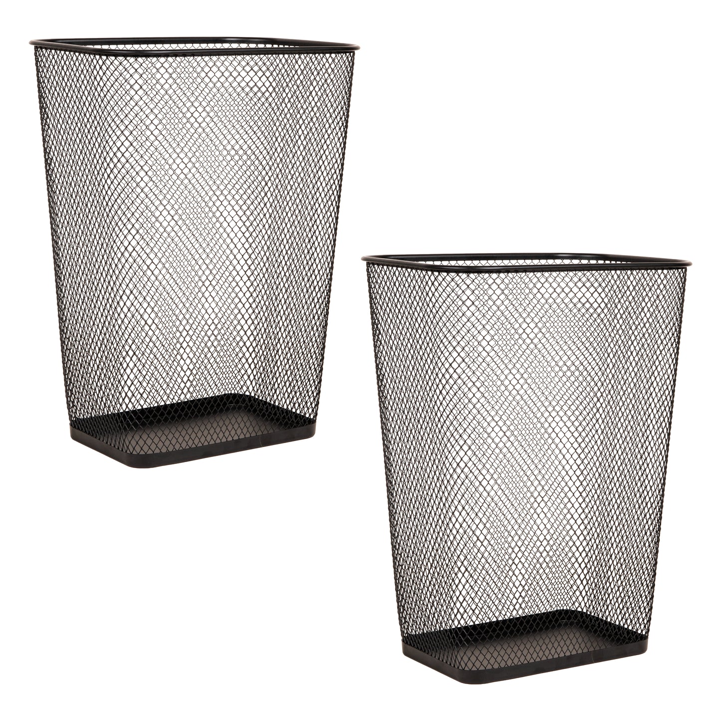 Mind Reader Metal Mesh Waste Paper Bins, Solid Bottom, Non Slip Pads, Office and Home, Set of 2, Black