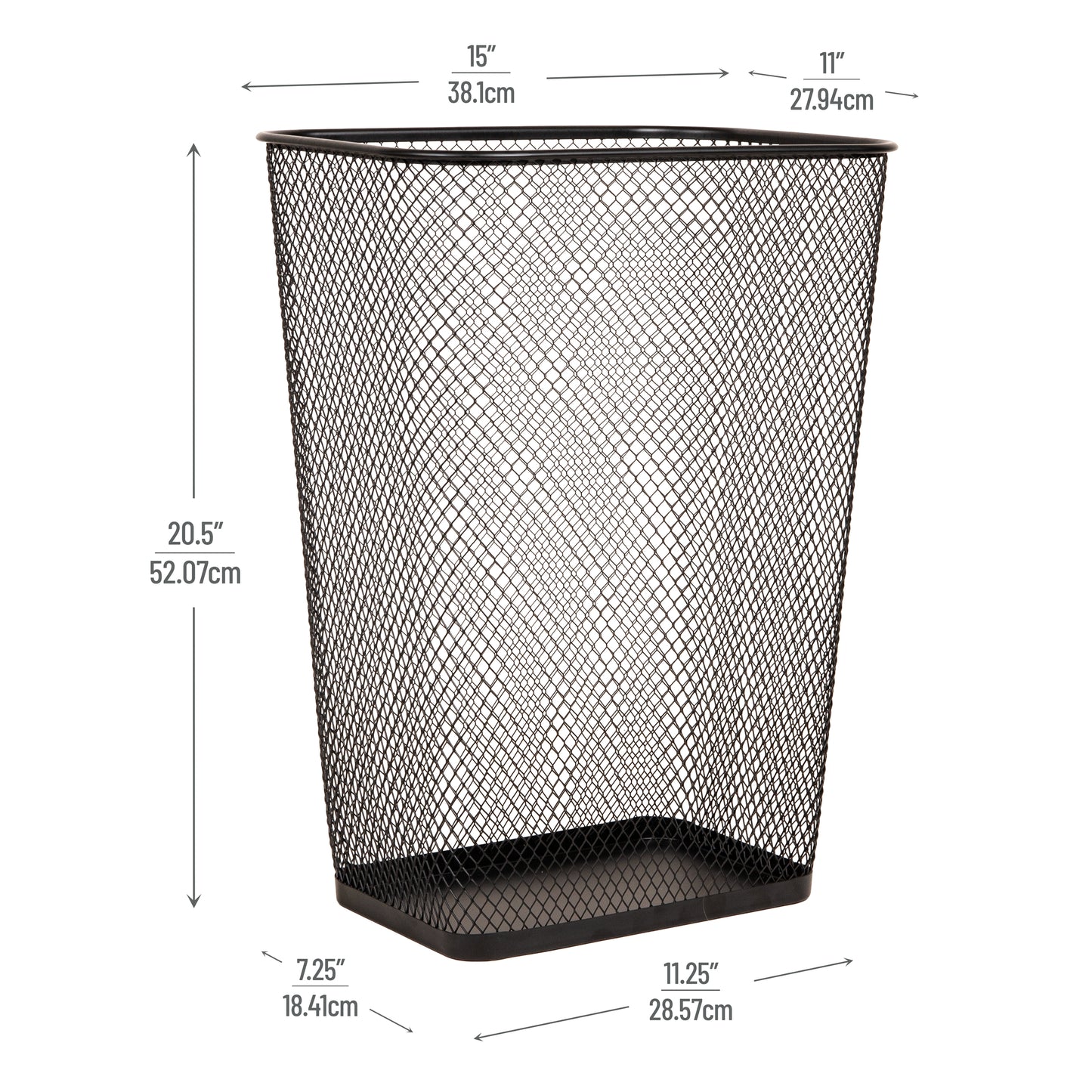 Mind Reader Metal Mesh Waste Paper Bins, Solid Bottom, Non Slip Pads, Office and Home, Set of 2, Black