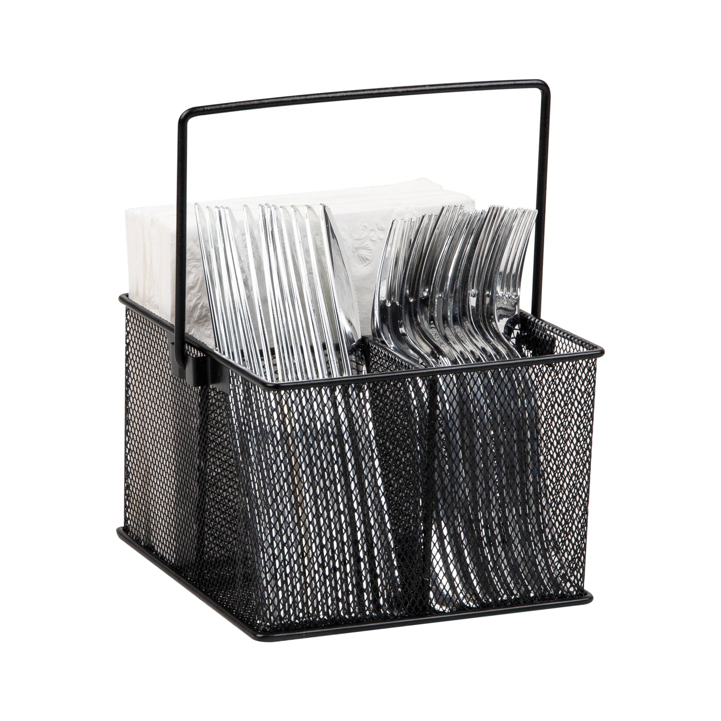 Mind Reader Utensil Holder, Silverware Organizer, Caddy, Kitchen, Metal Mesh, 7"L x 7"W x 5"H, Set of 2, Black