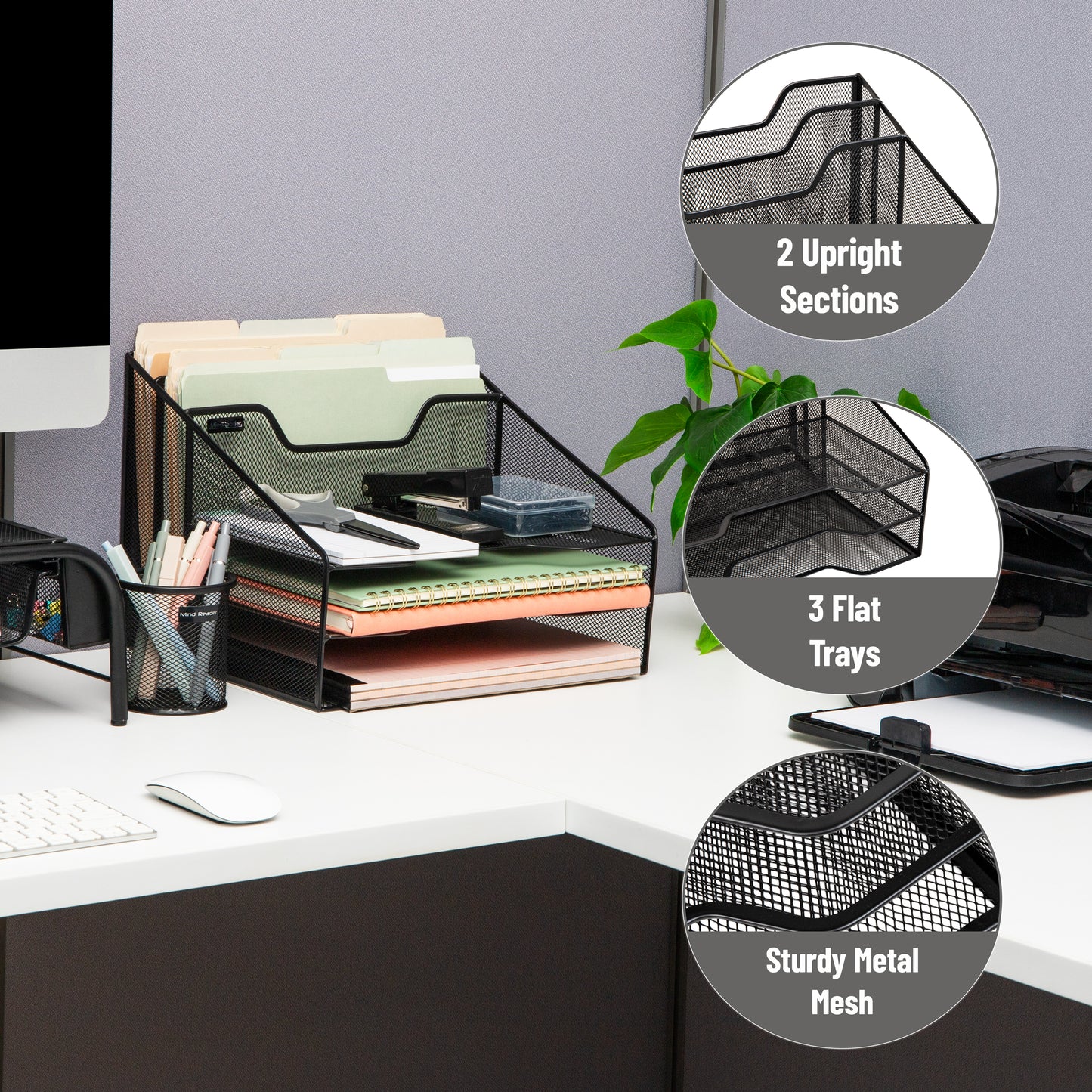 Mind Reader Desktop Organizer, Vertical File Holder, Paper Trays, Office, Metal Mesh, 12.5"L x 11.5"W x 9.5"H